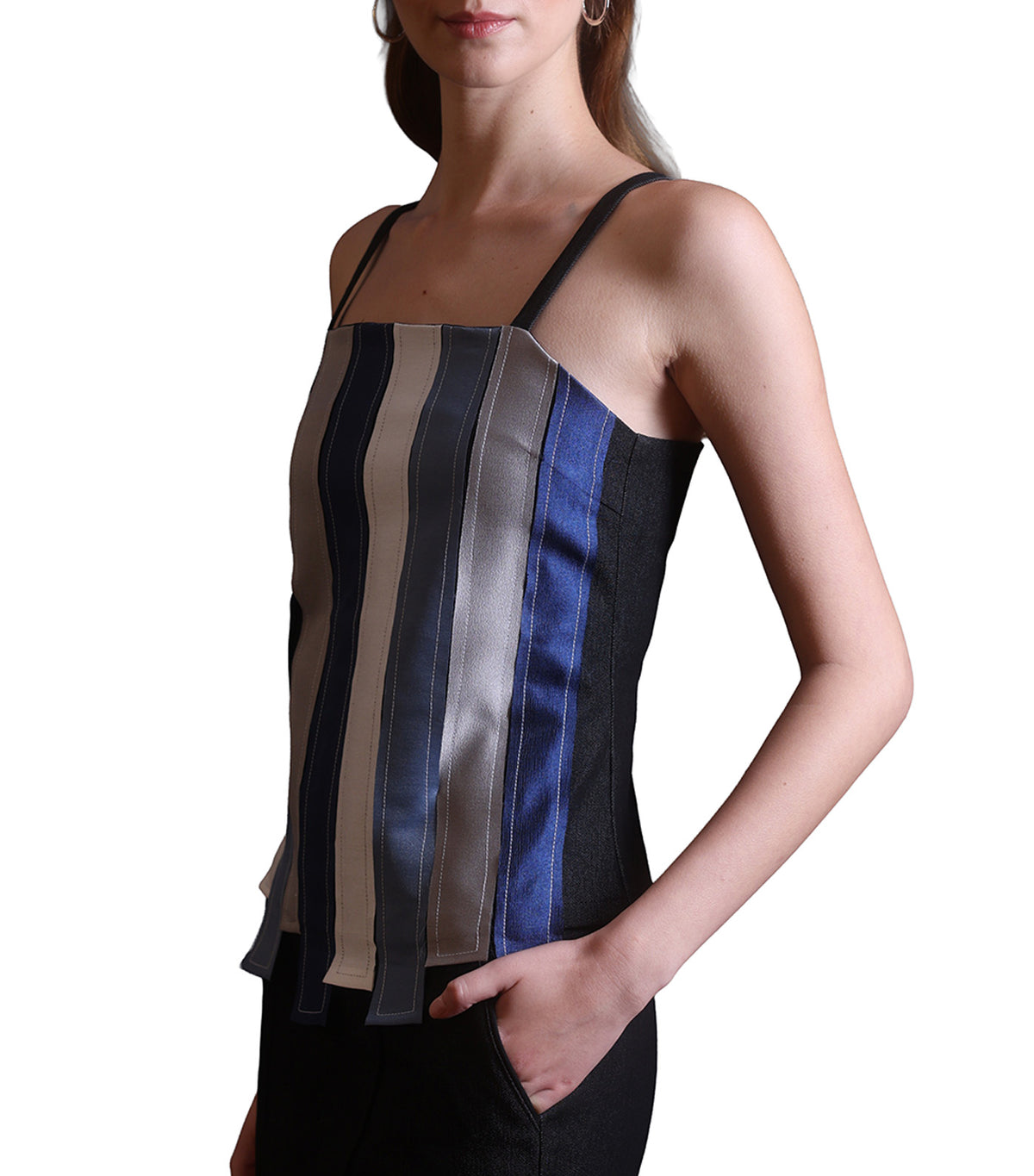 Blu Blouse Dark Blue Denim with Multi-Colored Panels