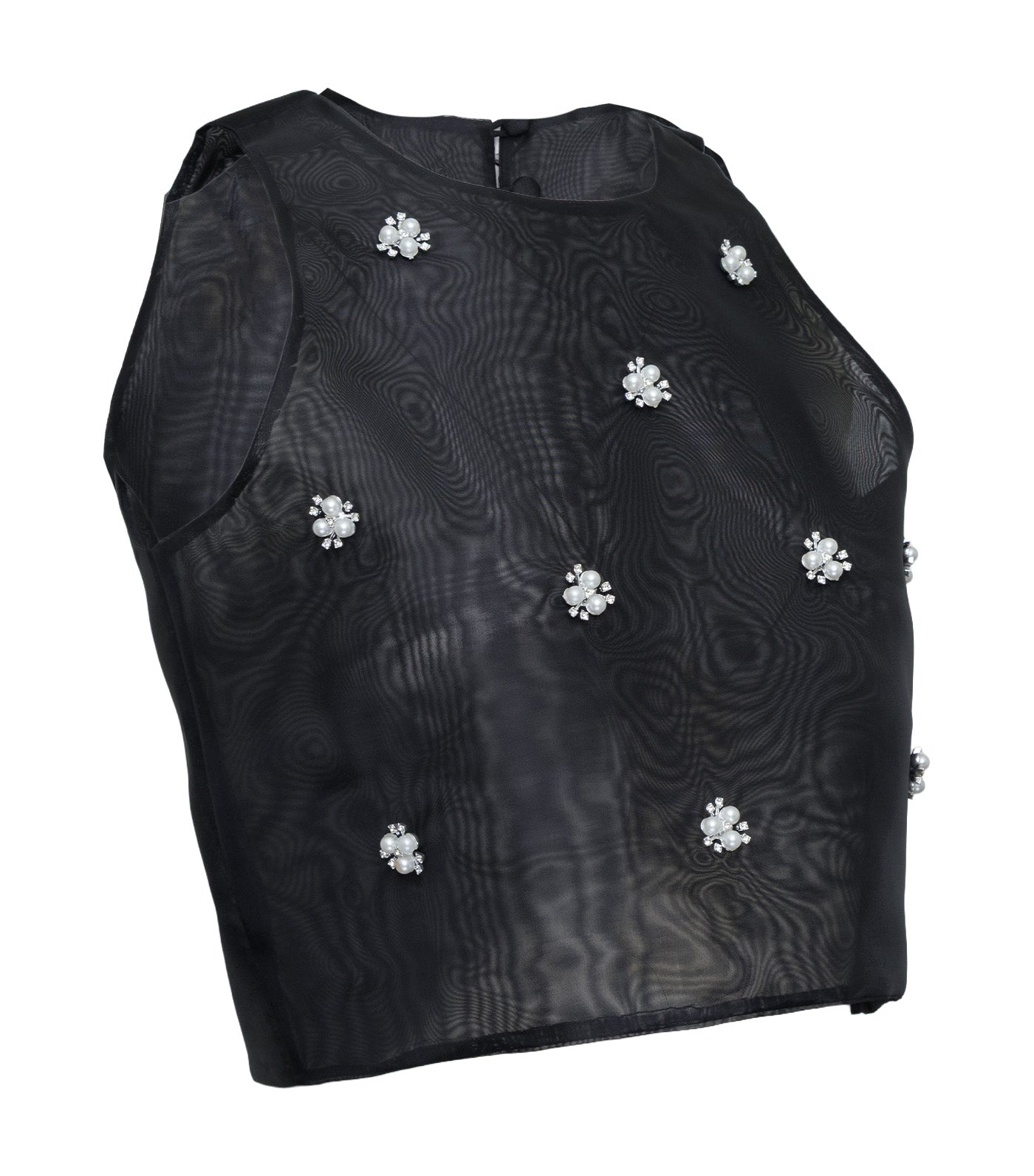 Chari Organdy Blouse with Pearls Black