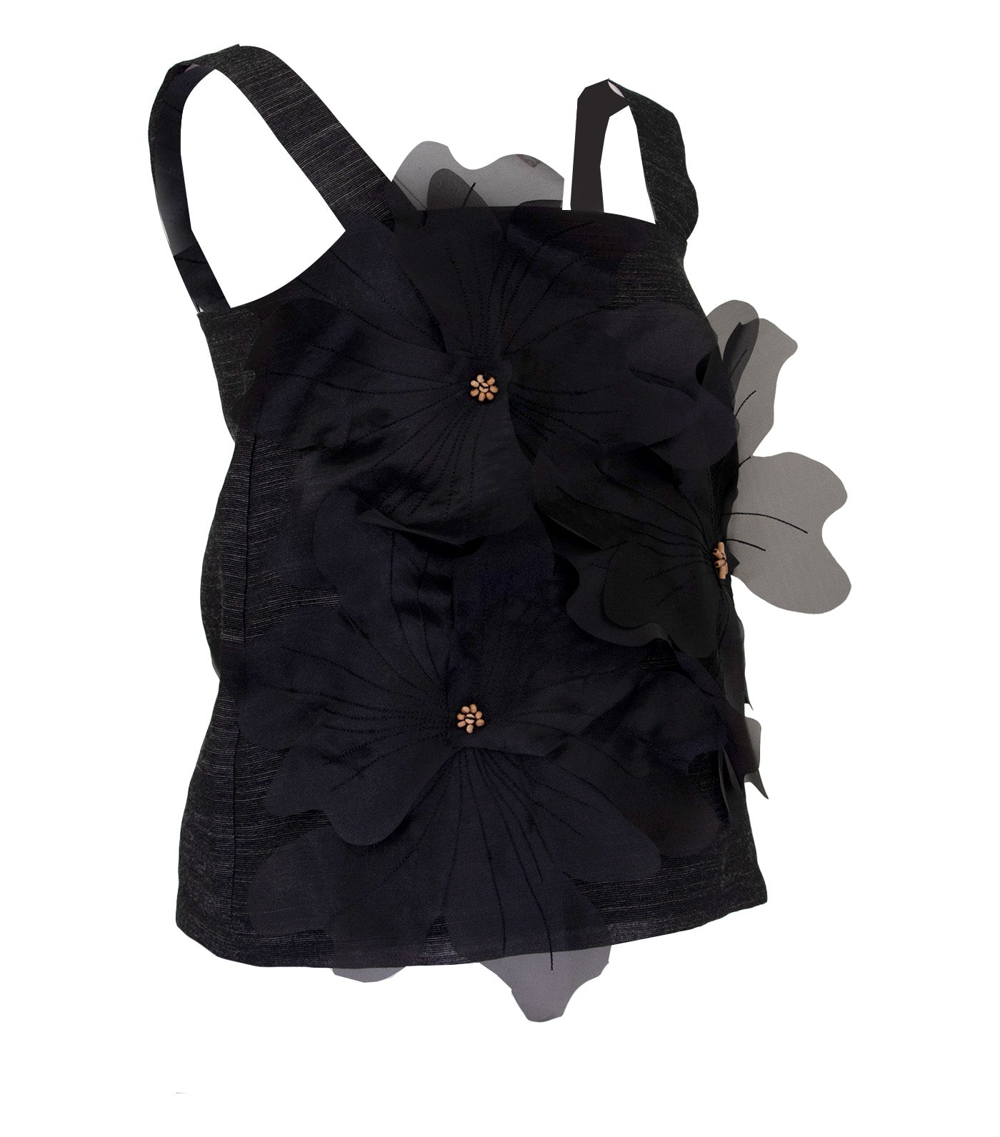 Lady Rustan Fira Blouse with Flower Applique and Wooden Beads Black