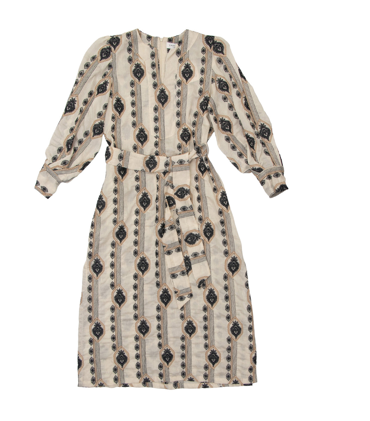 Mia Dress Beige with Blue Embroidery