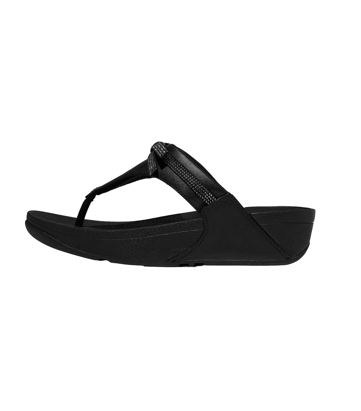 Lulu Glitz-Bow Leather Toe-Post Sandals Black