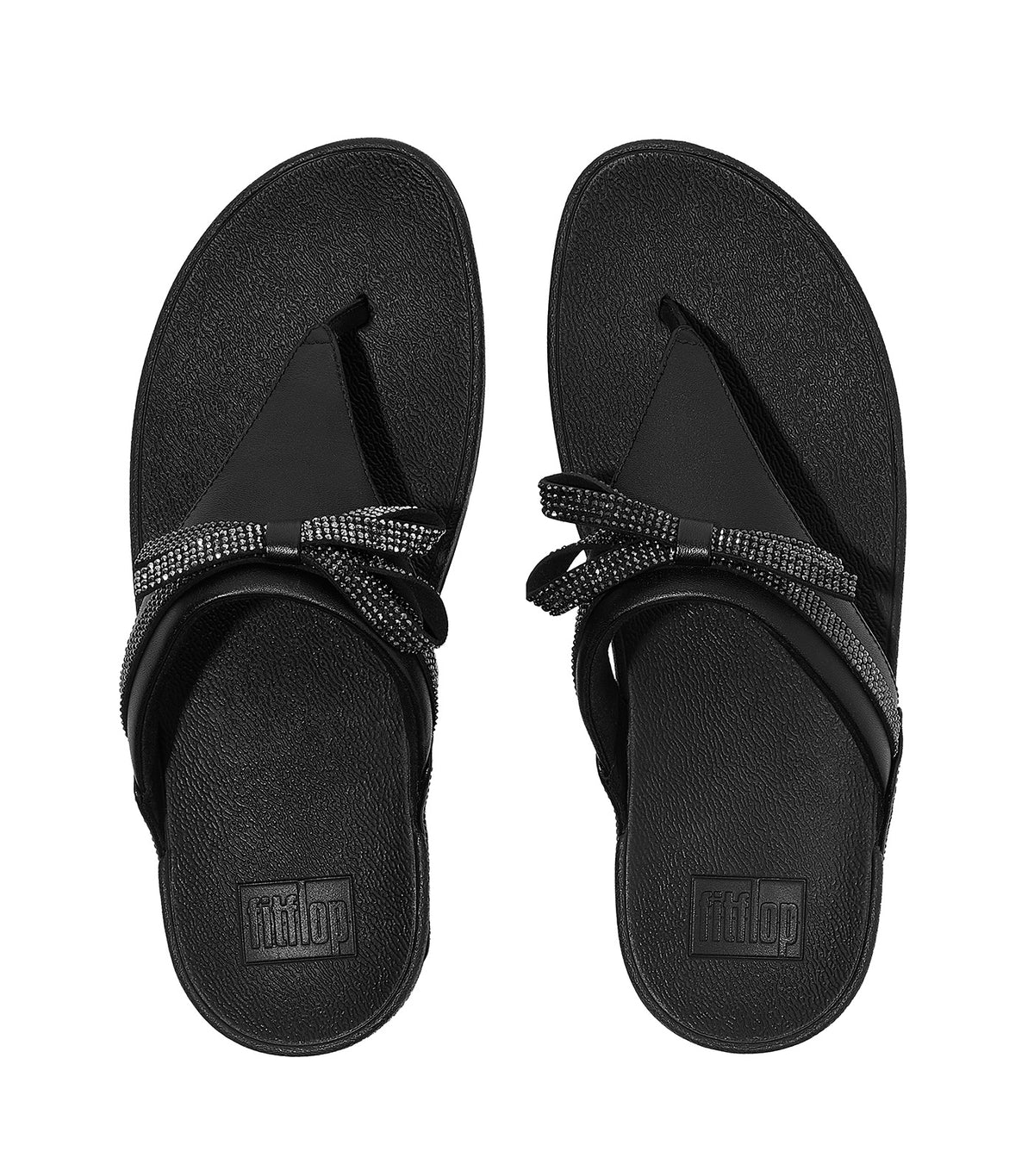 Lulu Glitz-Bow Leather Toe-Post Sandals Black