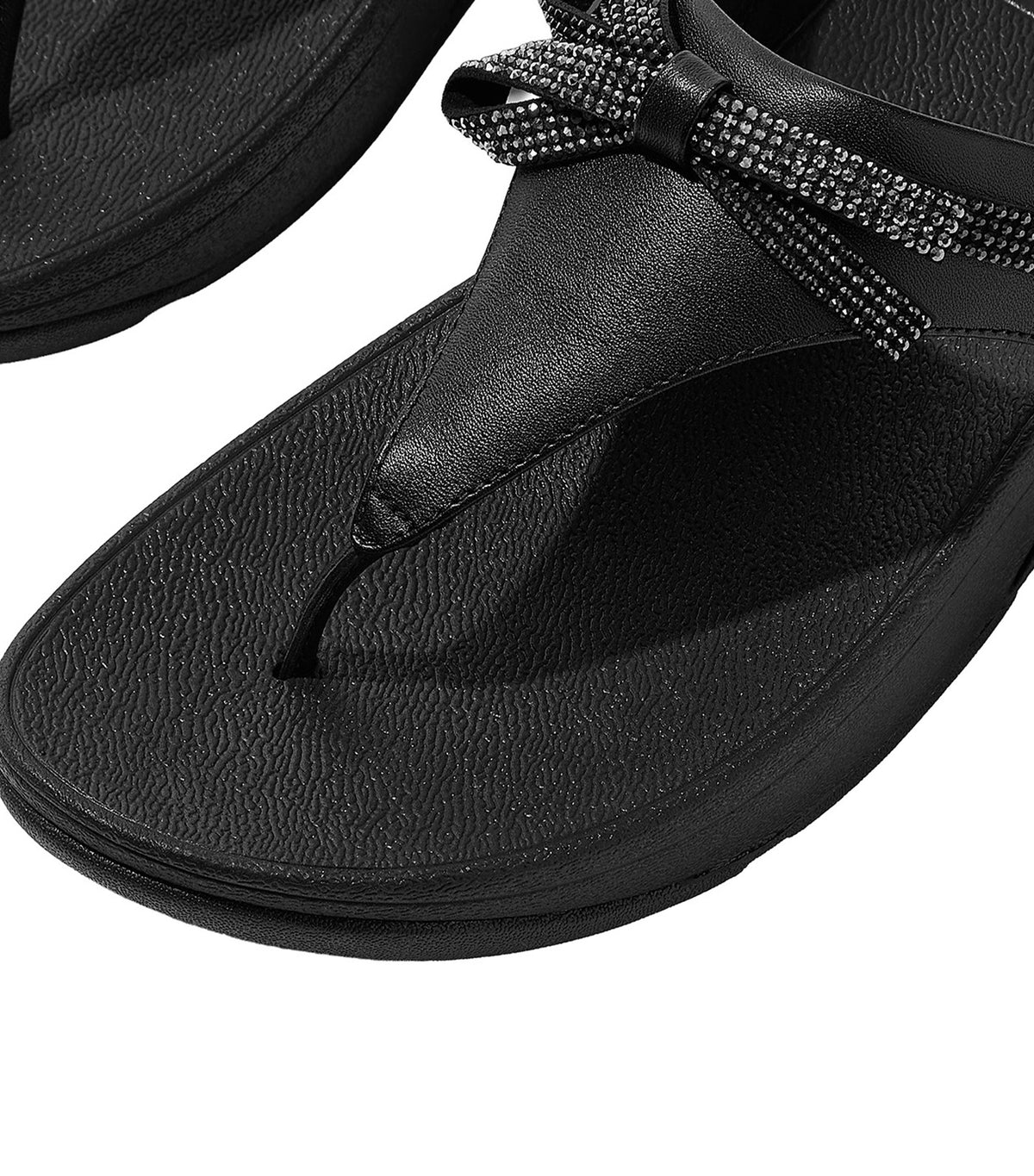 Lulu Glitz-Bow Leather Toe-Post Sandals Black