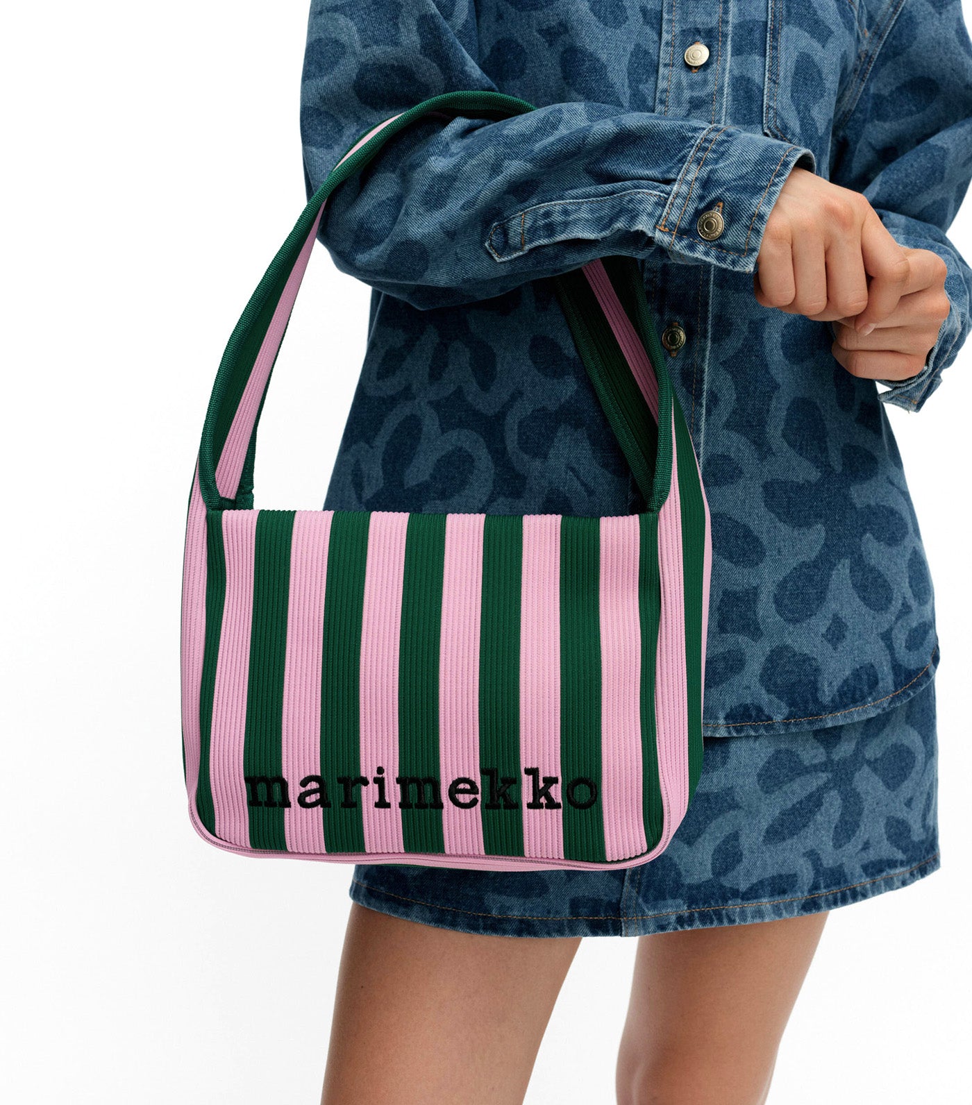 Knitted Shoulder Bag Merirosvo Pink/Dark Green