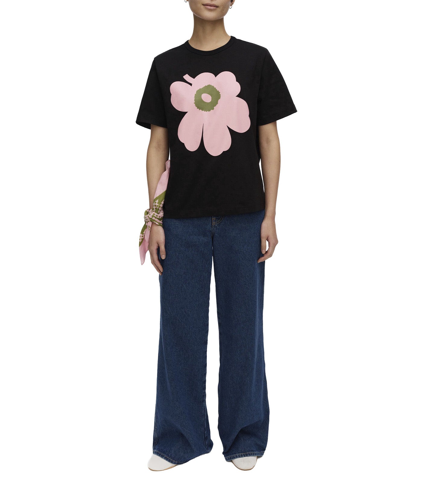 Erna Unikko Placement Kioski T-Shirt Black/Light Pink/Green
