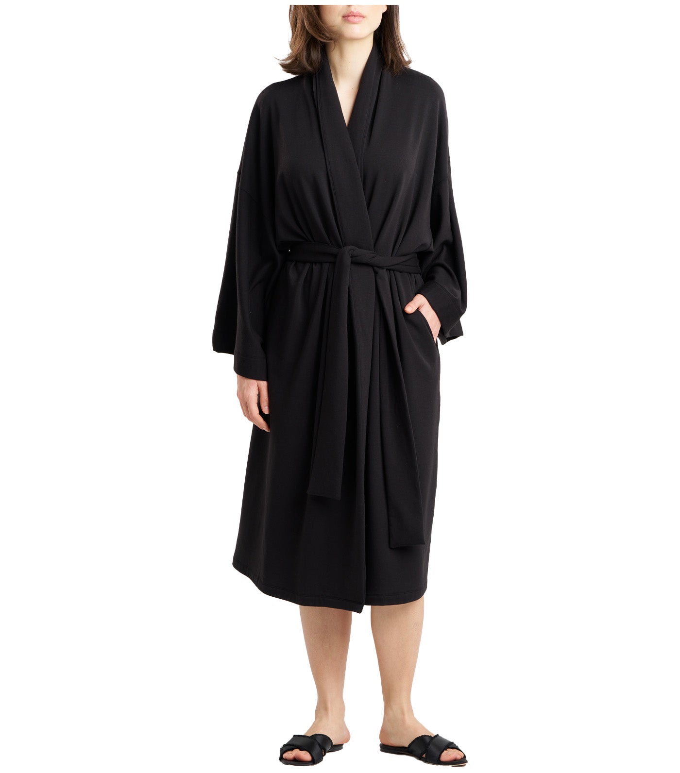 Cocoon Robe with Embroidery Black