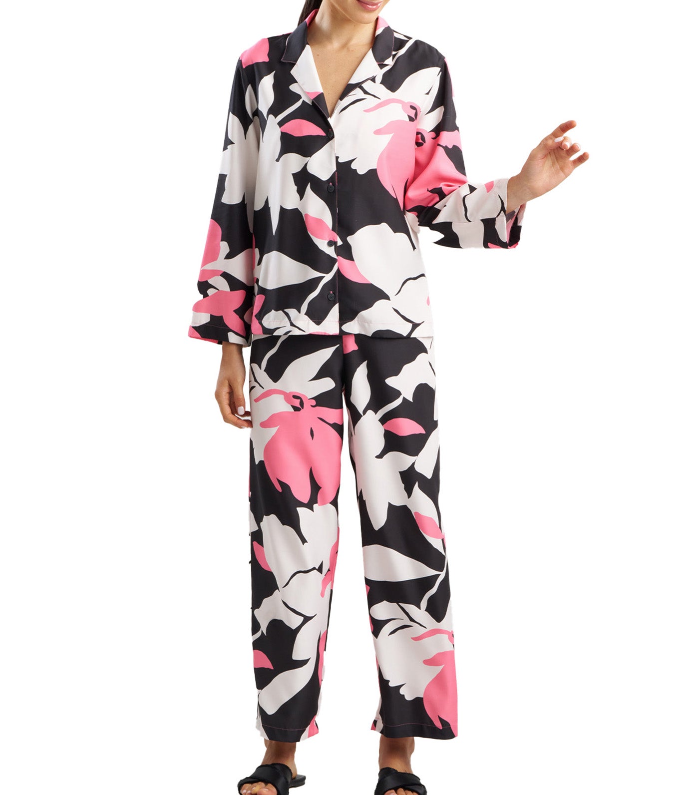 Niwashi Notch Pajama Set Pink/Black