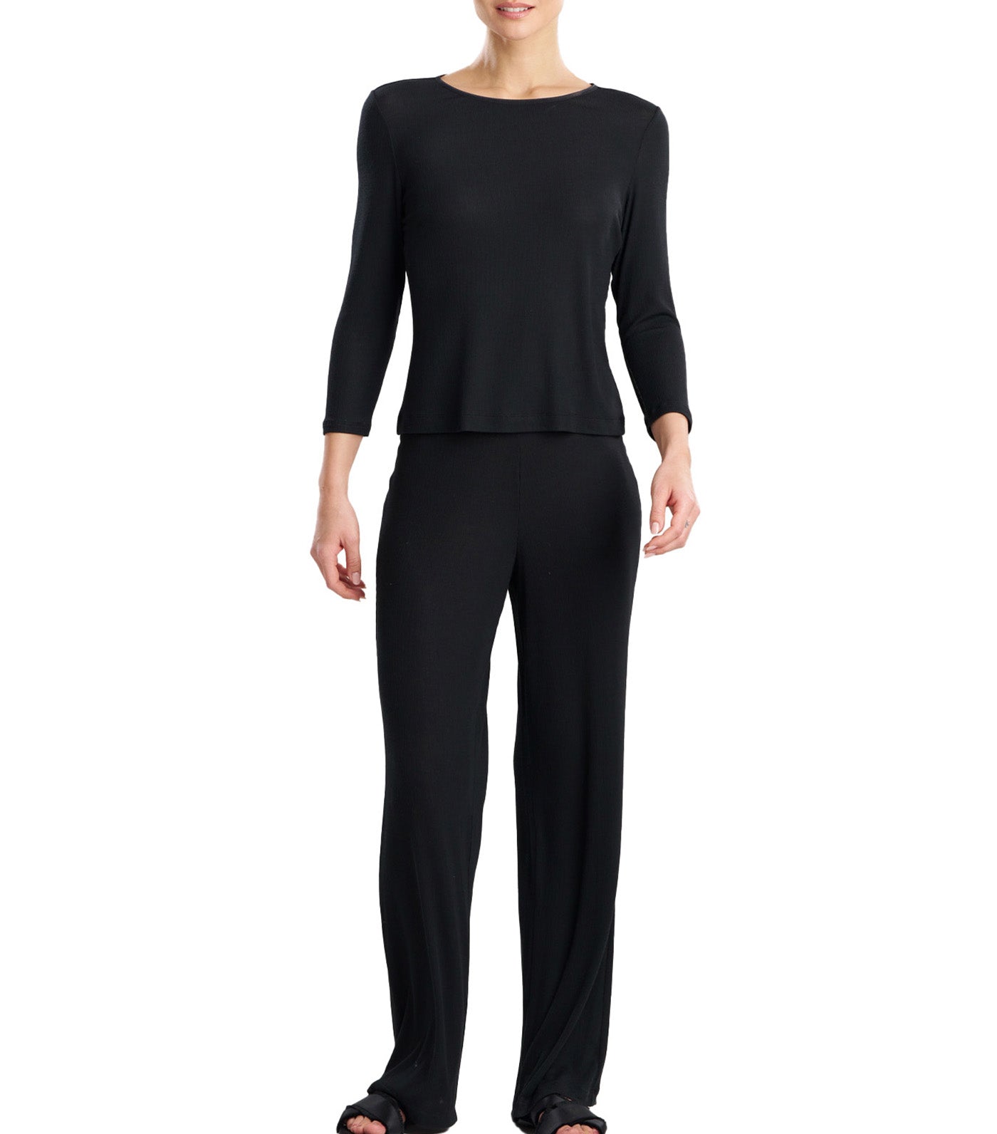 Rib Essentials Long Sleeve Pajama Set Black
