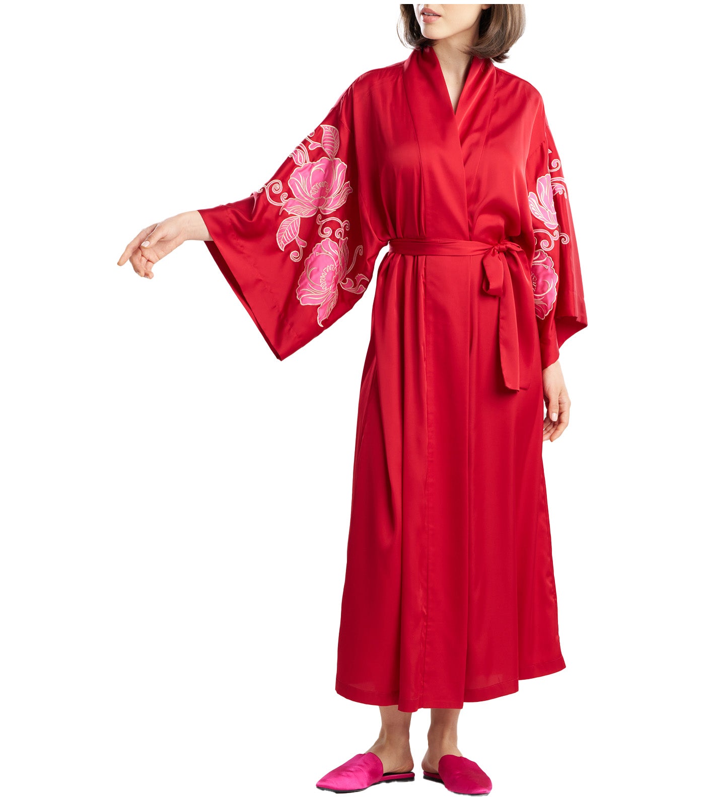Natori Satin Essentials Robe Brocade Red