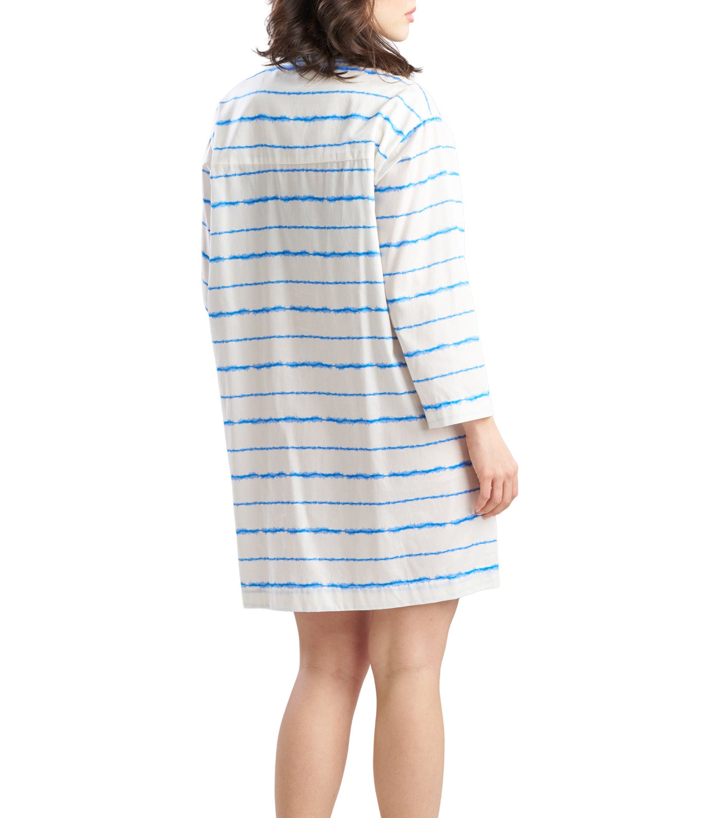Shibori Cotton Sateen Sleepshirt White Blue Combo