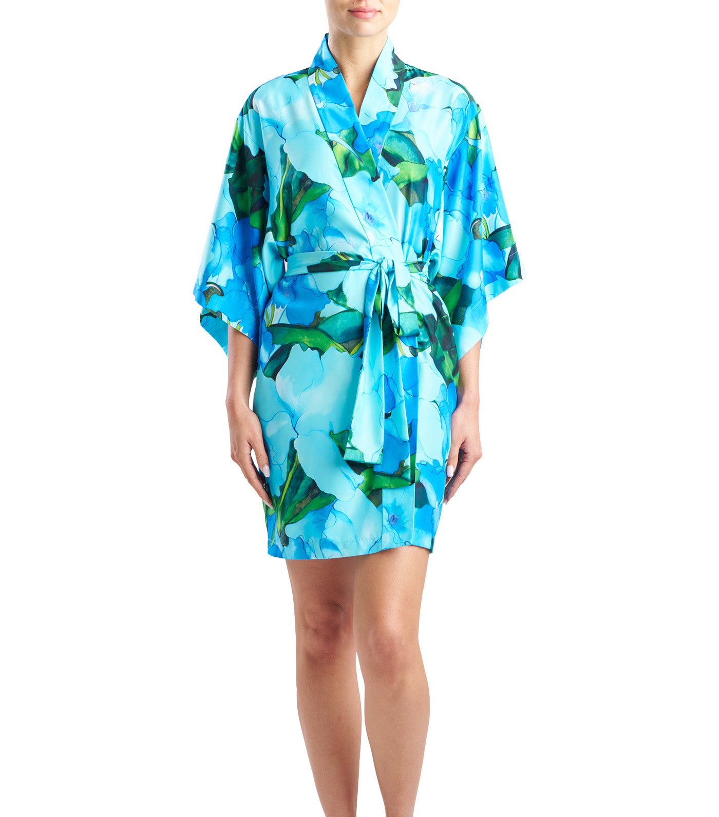 Isla Printed Satin Wrap Blue