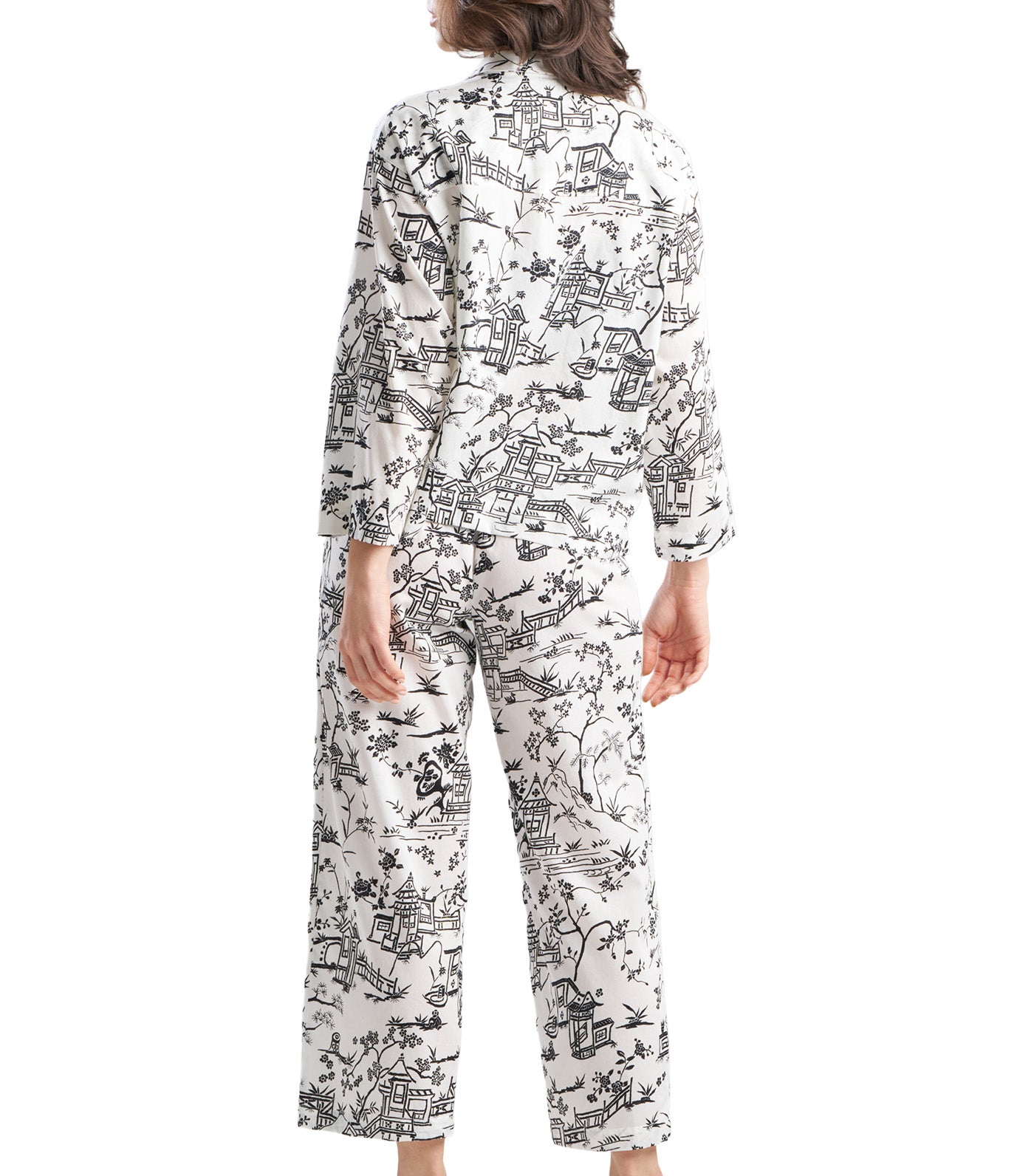 Natori Toile Notch Pajama Set Warm White