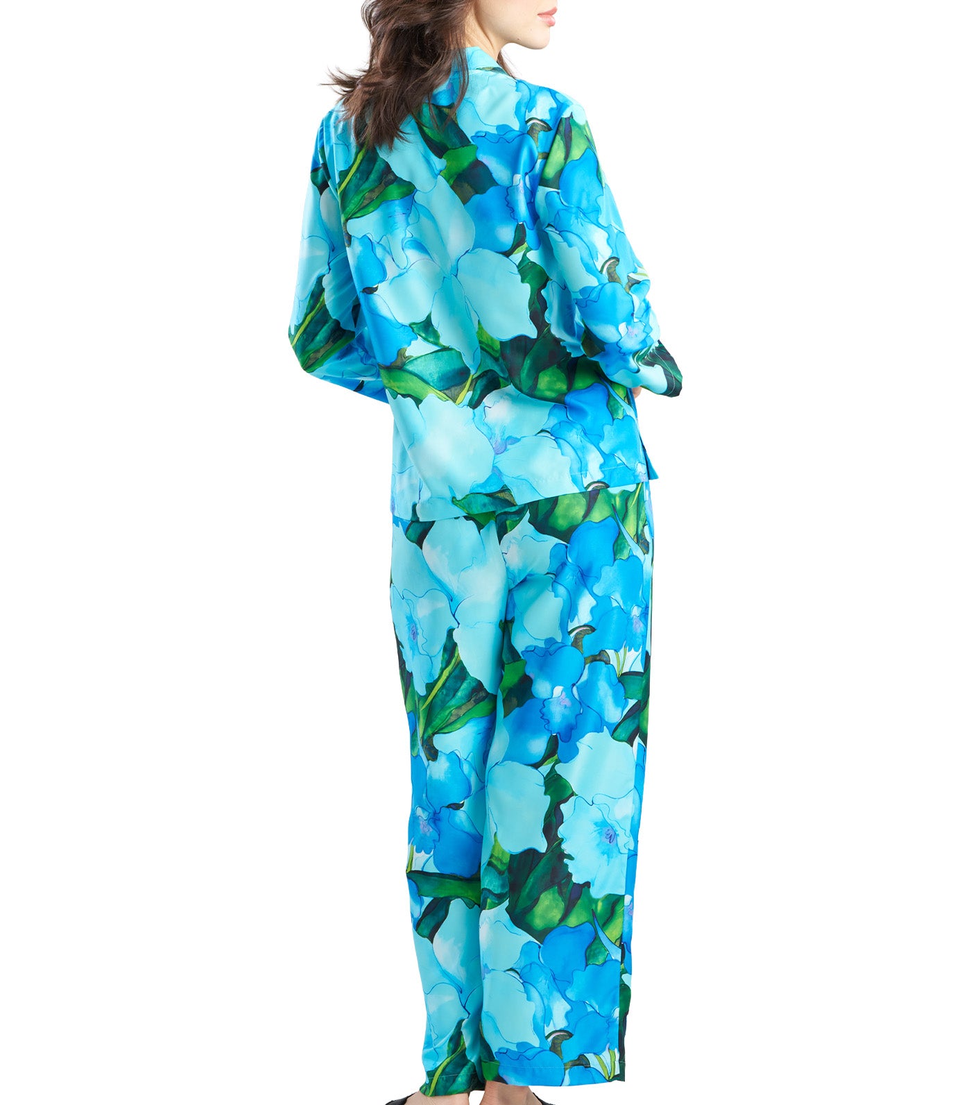 Isla Printed Satin Notch PJ Set Blue