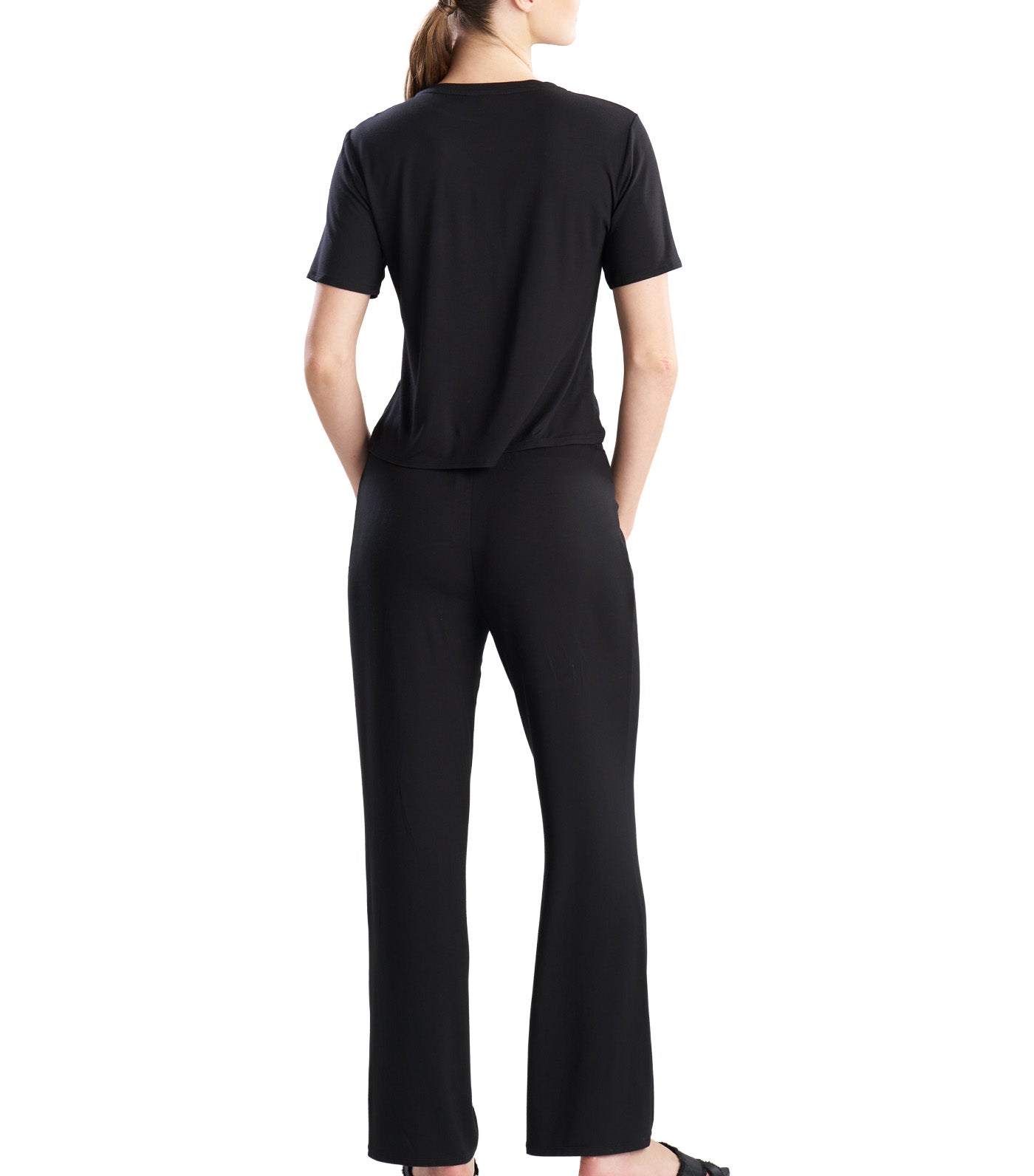 Natori Feathers Essentials Crew Neck Pajama Set Black