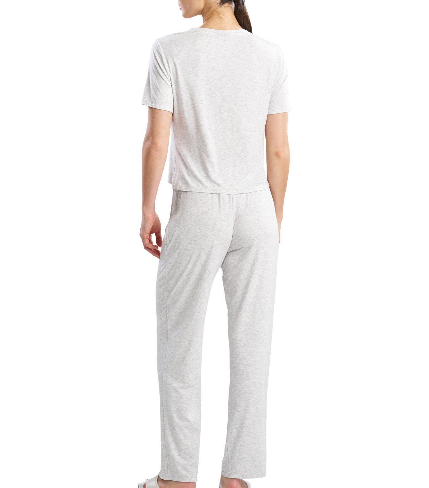 Natori Feathers Essentials Crew Neck Pajama Set Light Heather Gray