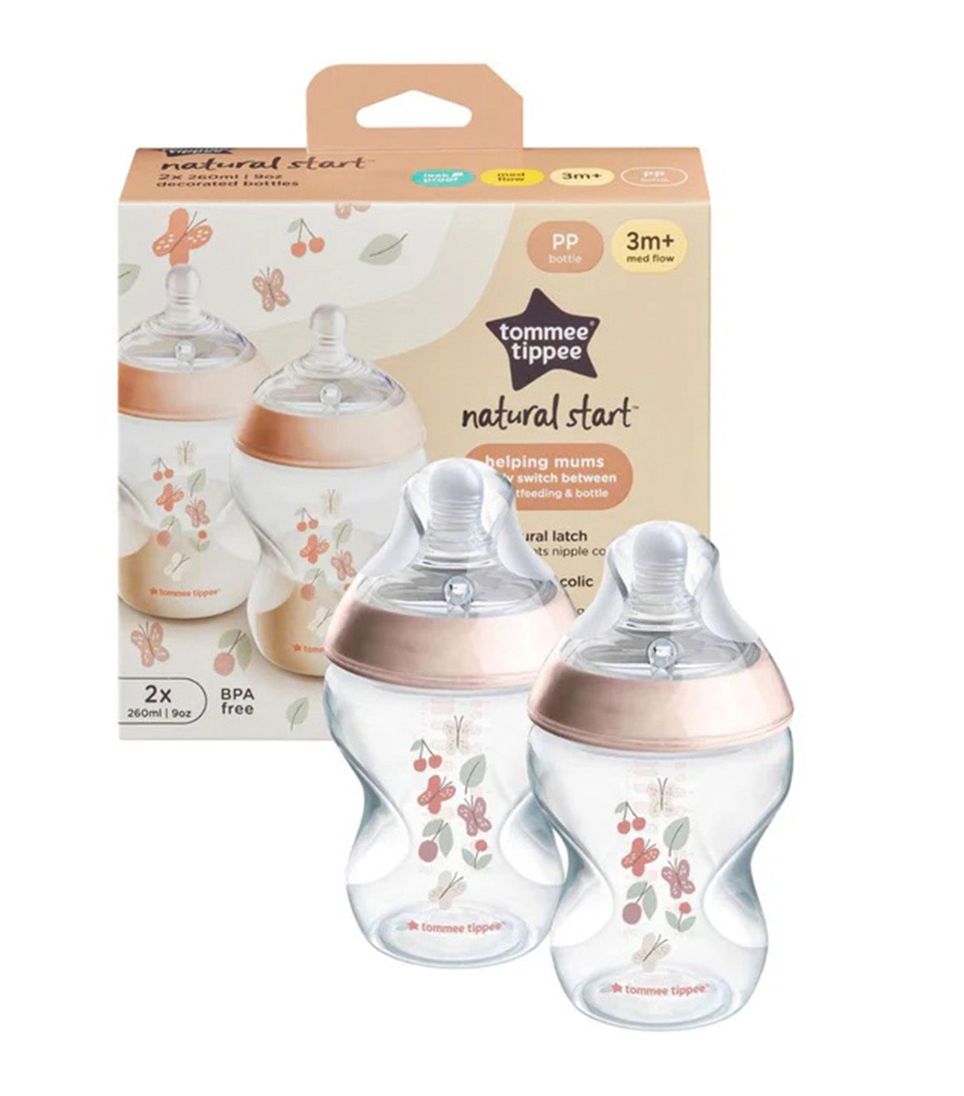 Natural Start® Decor Bottle 260ml with M Teat 2 Pack