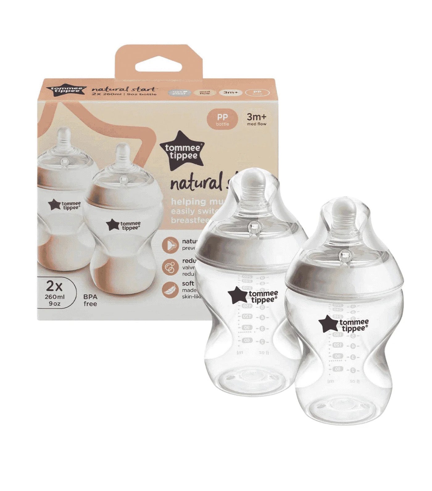 Natural Start® PP Bottle 260ml with M Teat 2 Pack