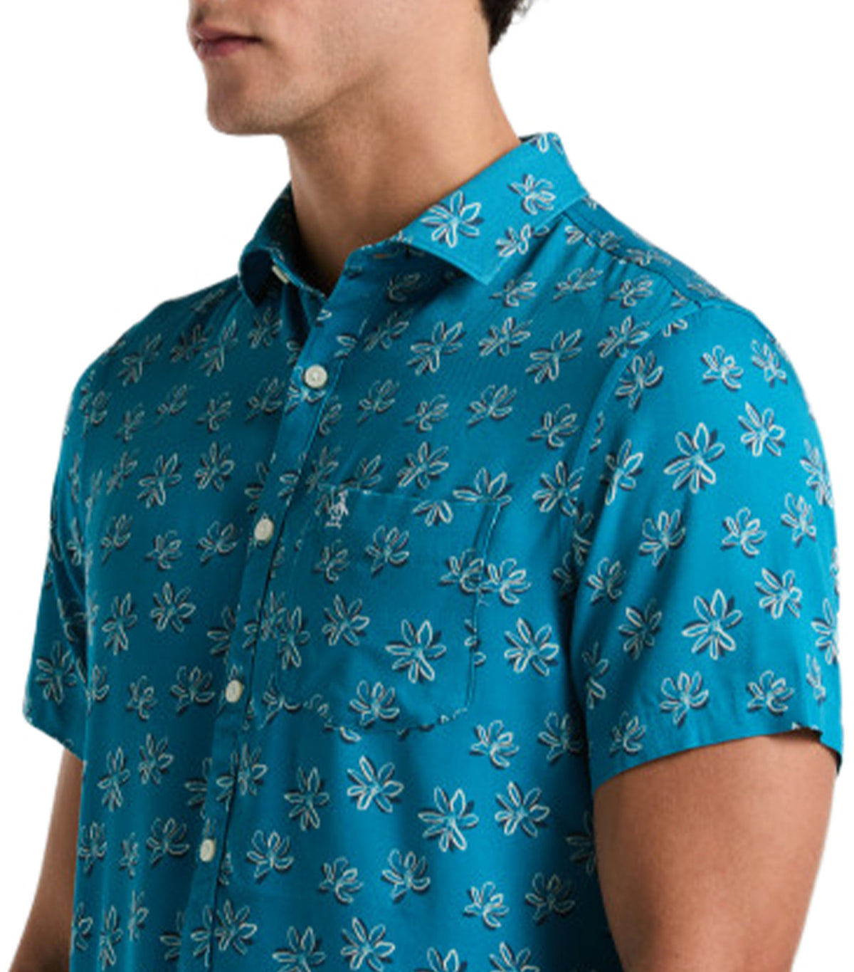 Short-Sleeve All-Over-Print Floral Mosaic Blue