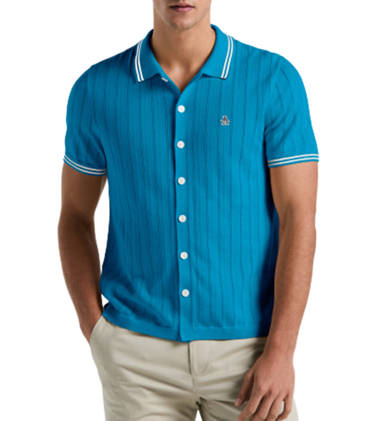 Cotton Sweater Polo Mosaic Blue