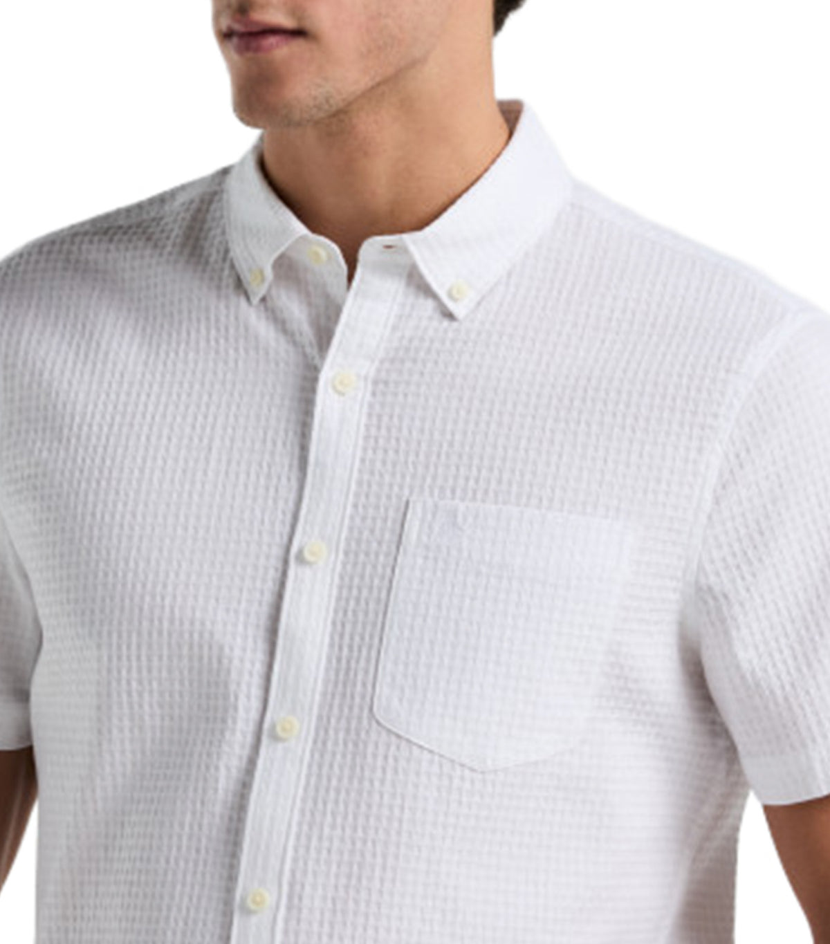 Short-Sleeve Solid Textured Dobby Bright White
