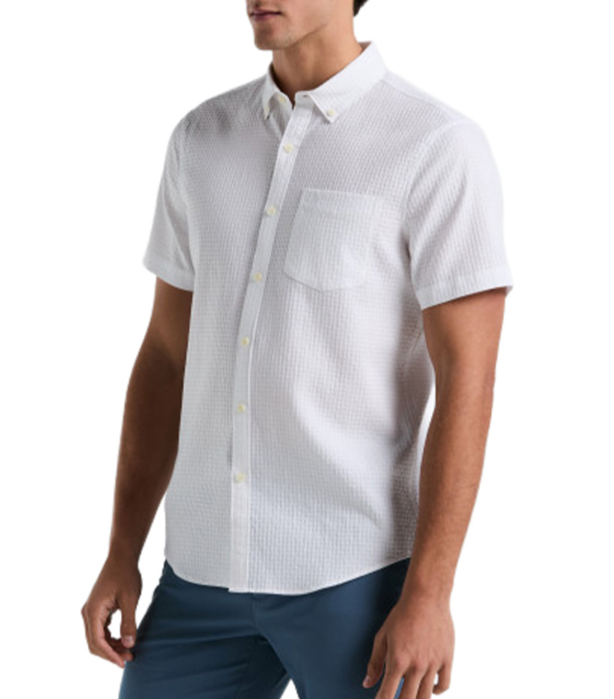 Short-Sleeve Solid Textured Dobby Bright White
