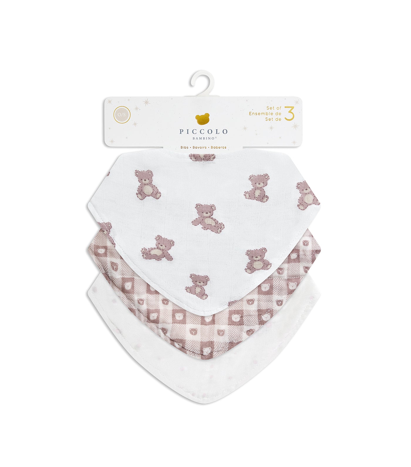Piccolo Bambino 3-Pack Muslin Bandana Bibs Pink