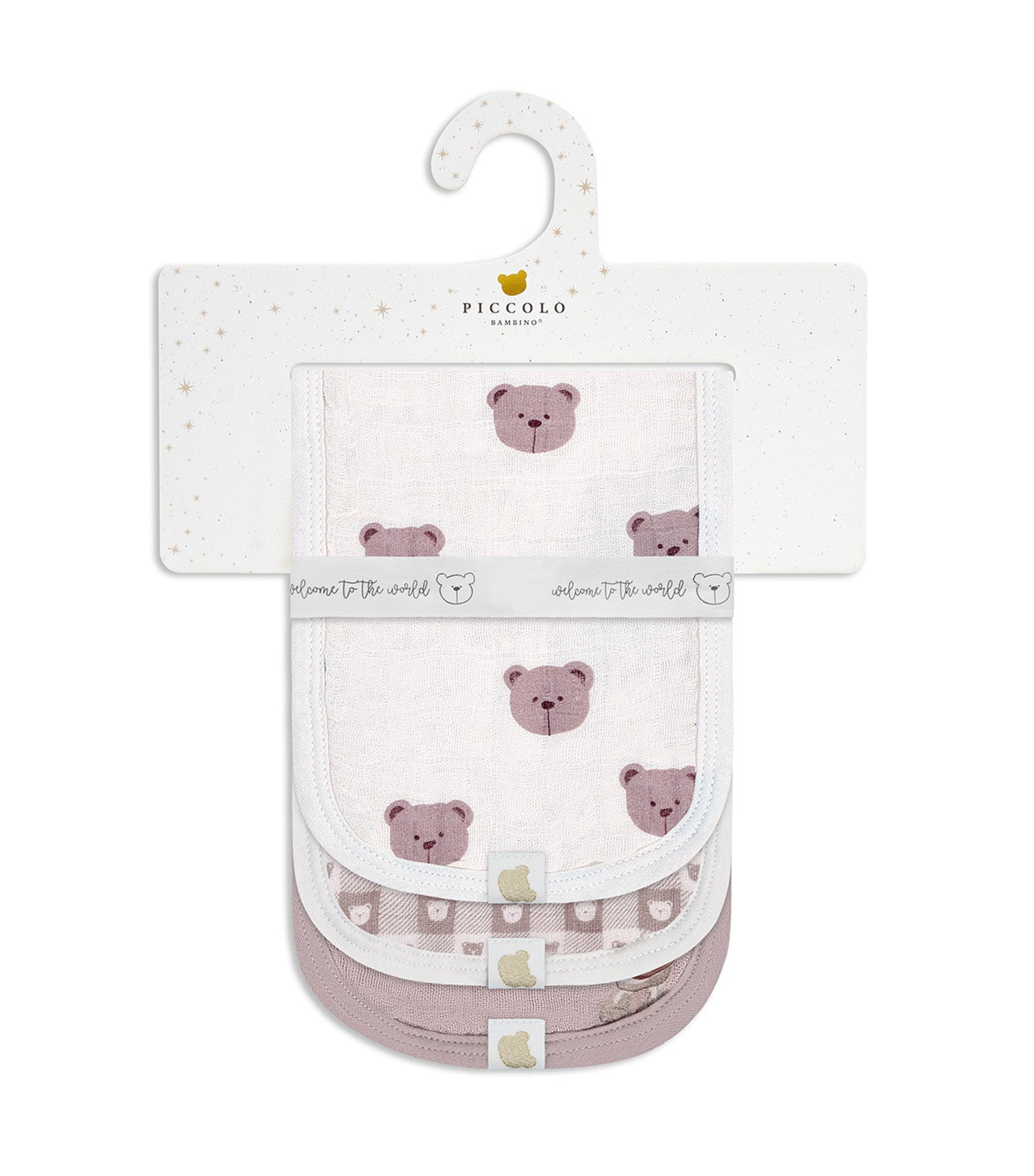 Piccolo Bambino 3-Pack Muslin Burp Cloths on Hanger Pink