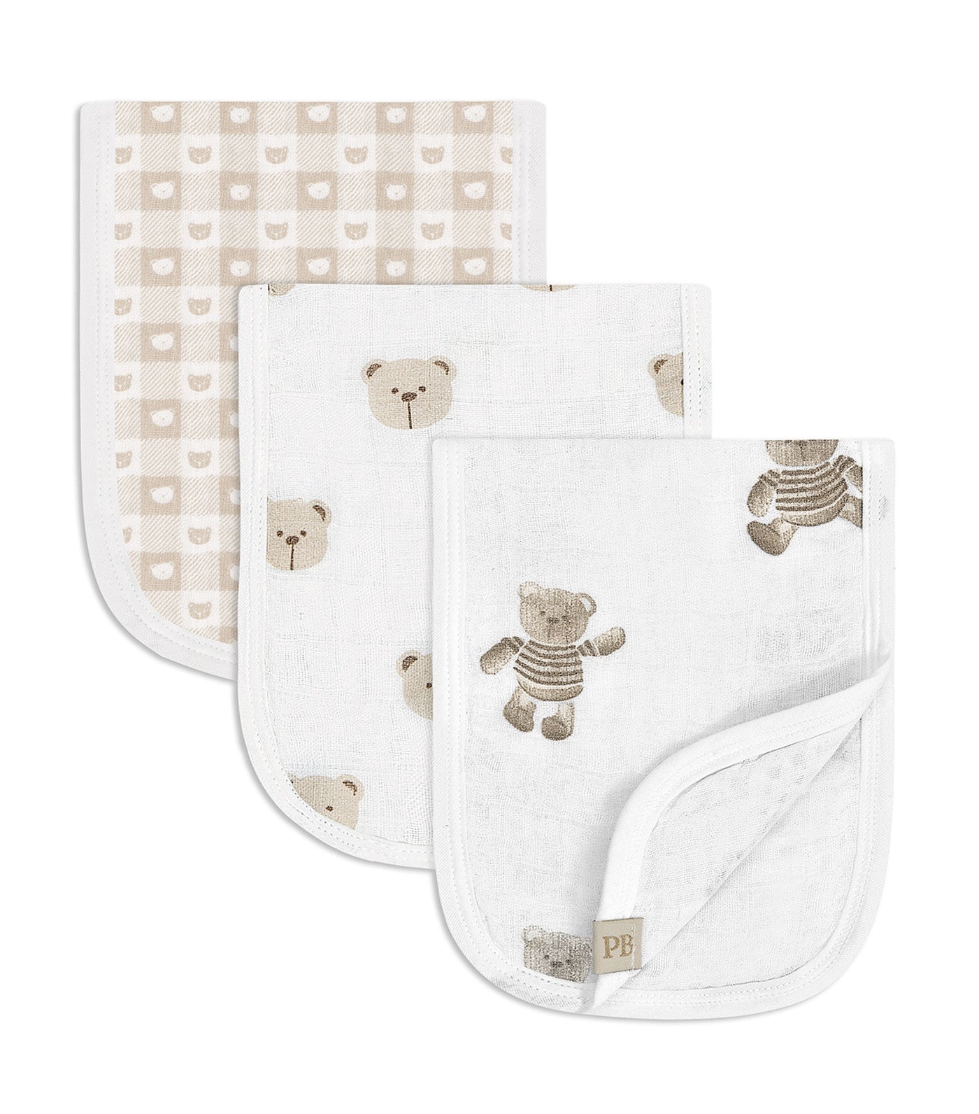 Piccolo Bambino 3-Pack Muslin Burp Cloths on Hanger White