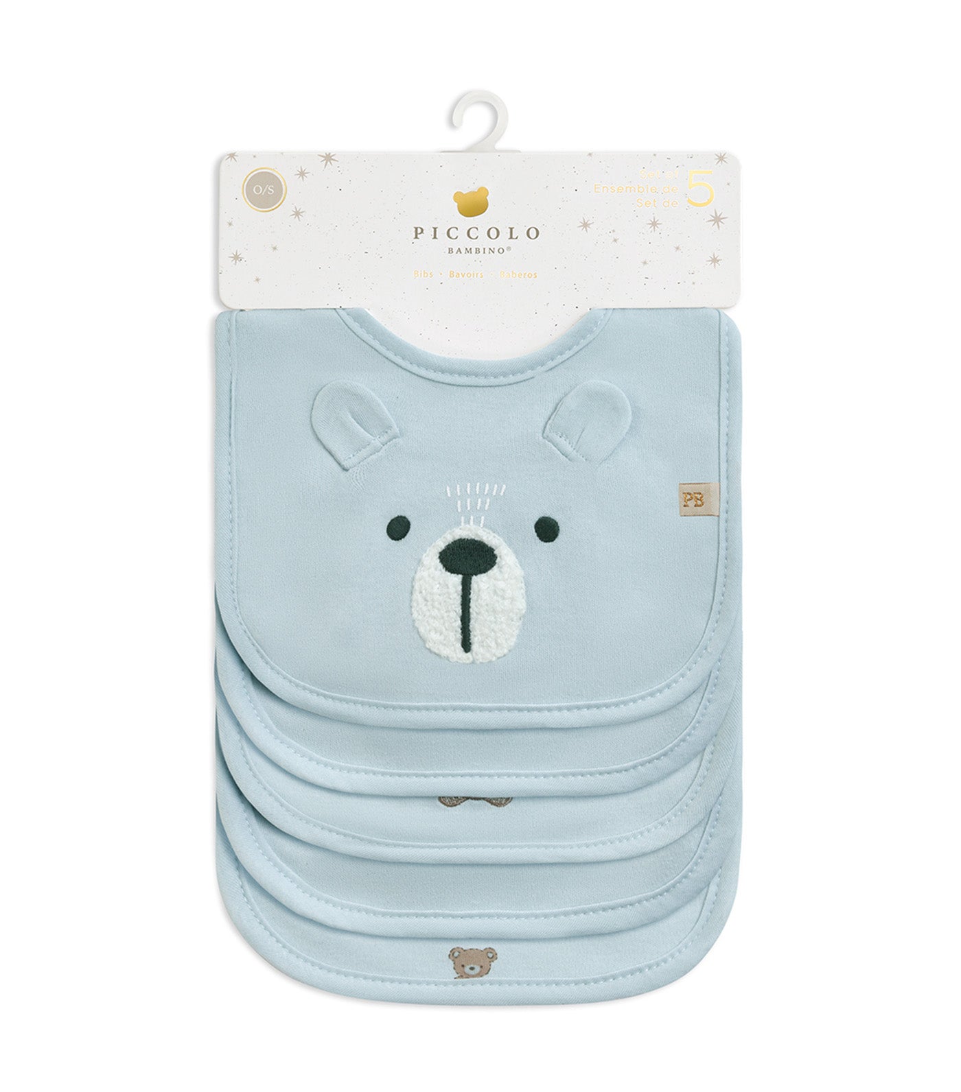 Piccolo Bambino 5-Pack Jersey Milk Bibs Blue