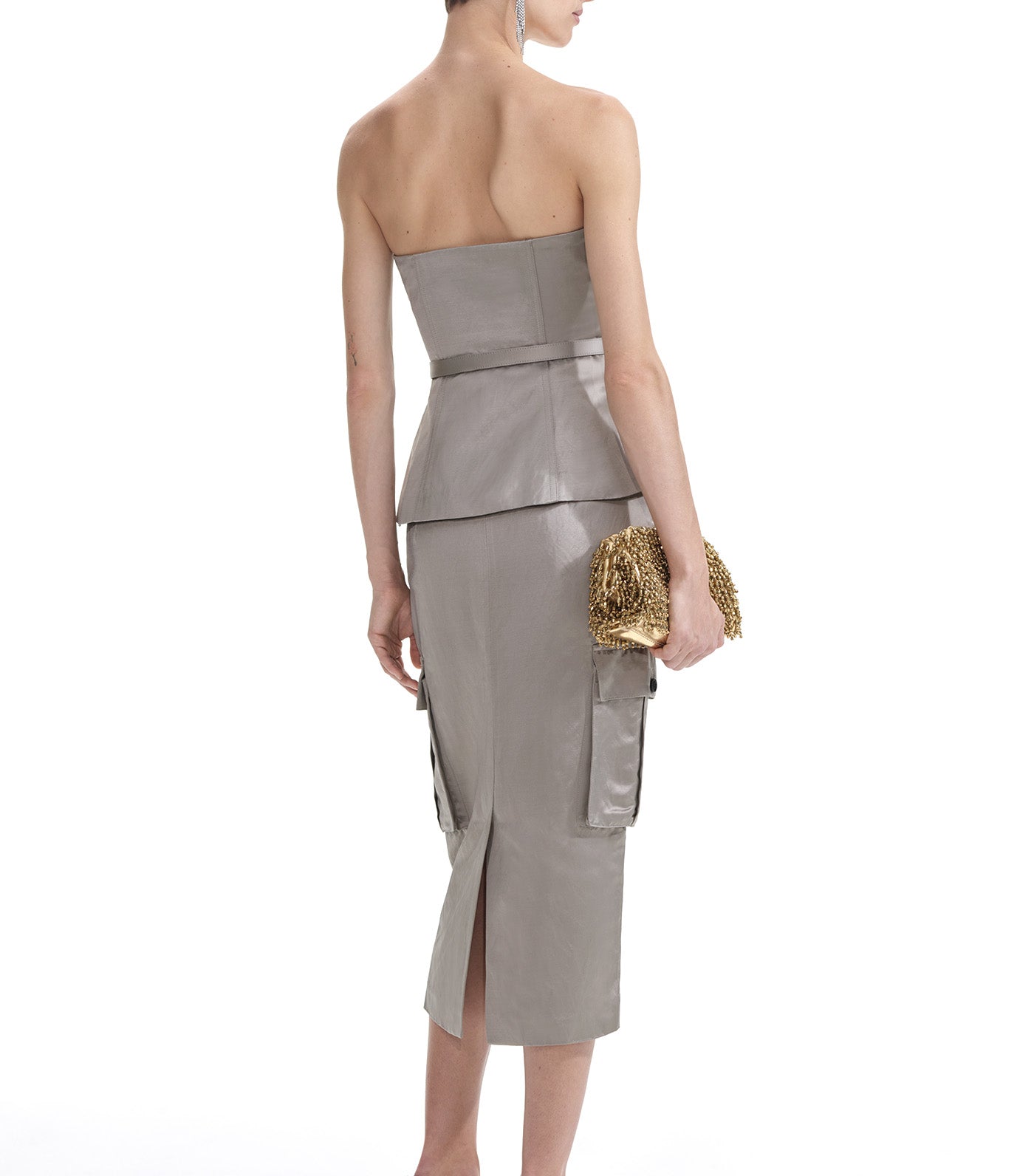 Satin Cargo Midi Skirt