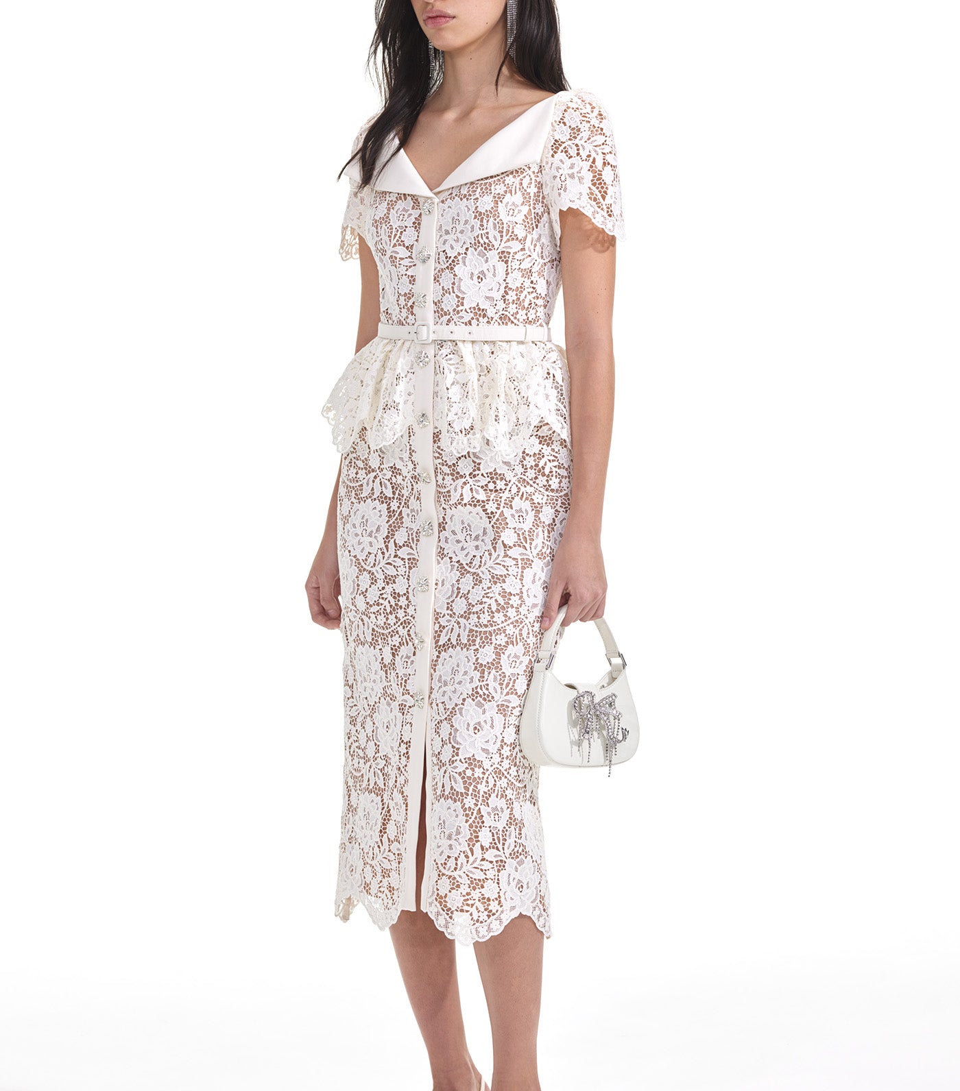 Lace Peplum Midi Dress Cream