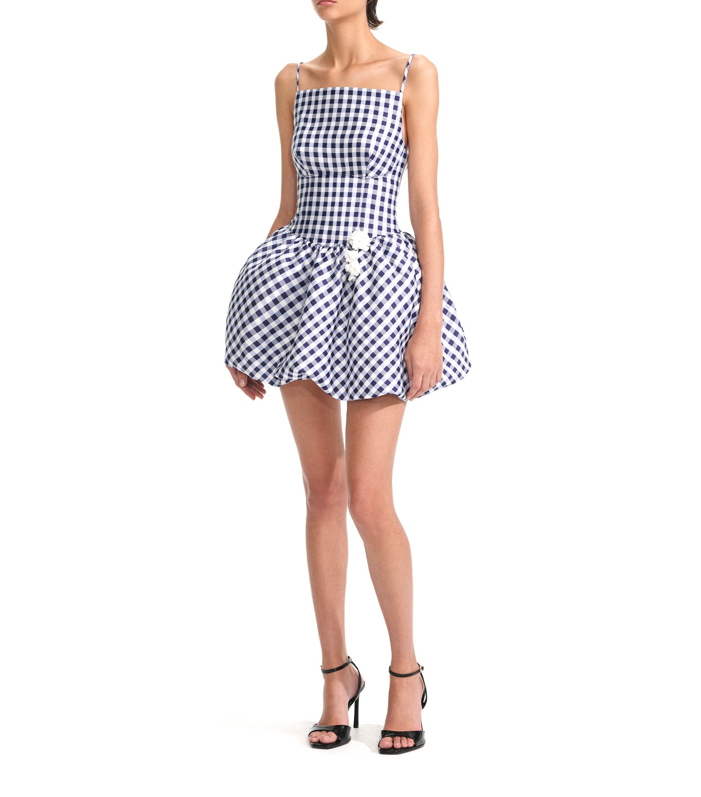 Gingham Taffeta Mini Dress Navy