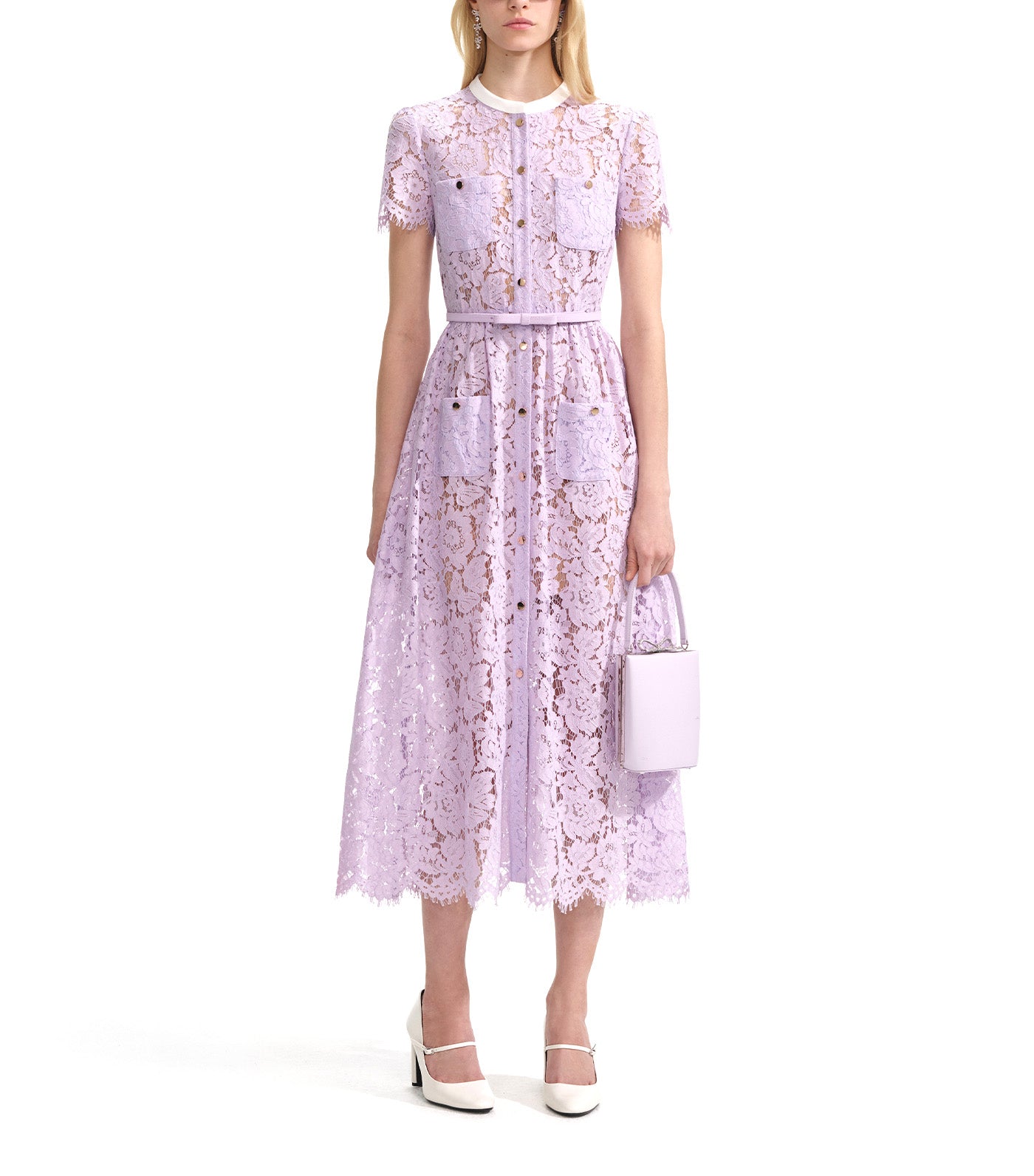Lace Button Front Midi Dress Lilac
