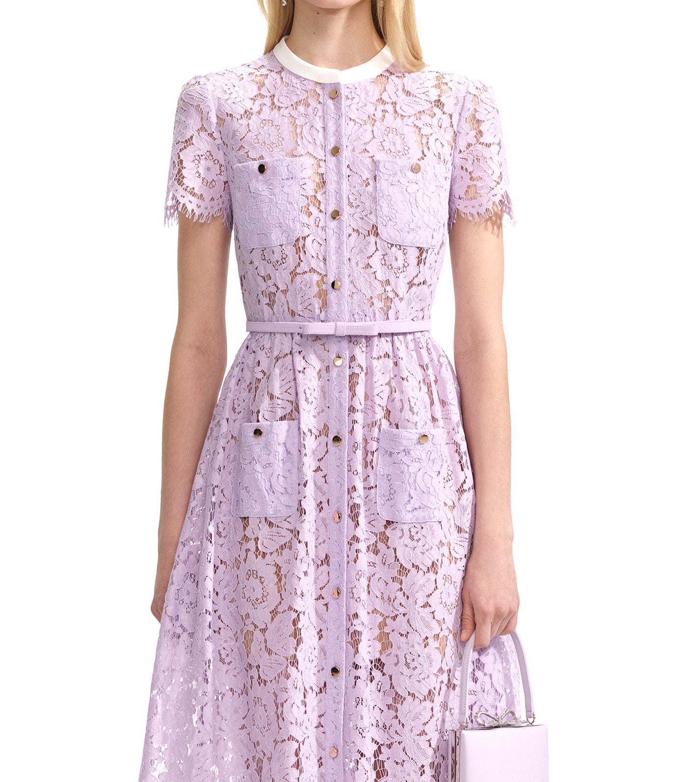 Lace Button Front Midi Dress Lilac