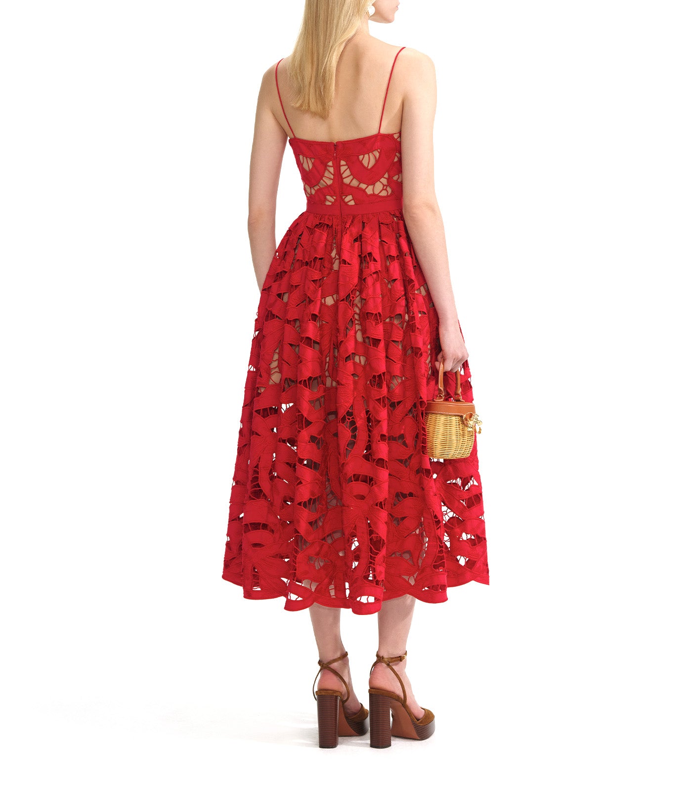 Bow Embroidered Midi Dress Red