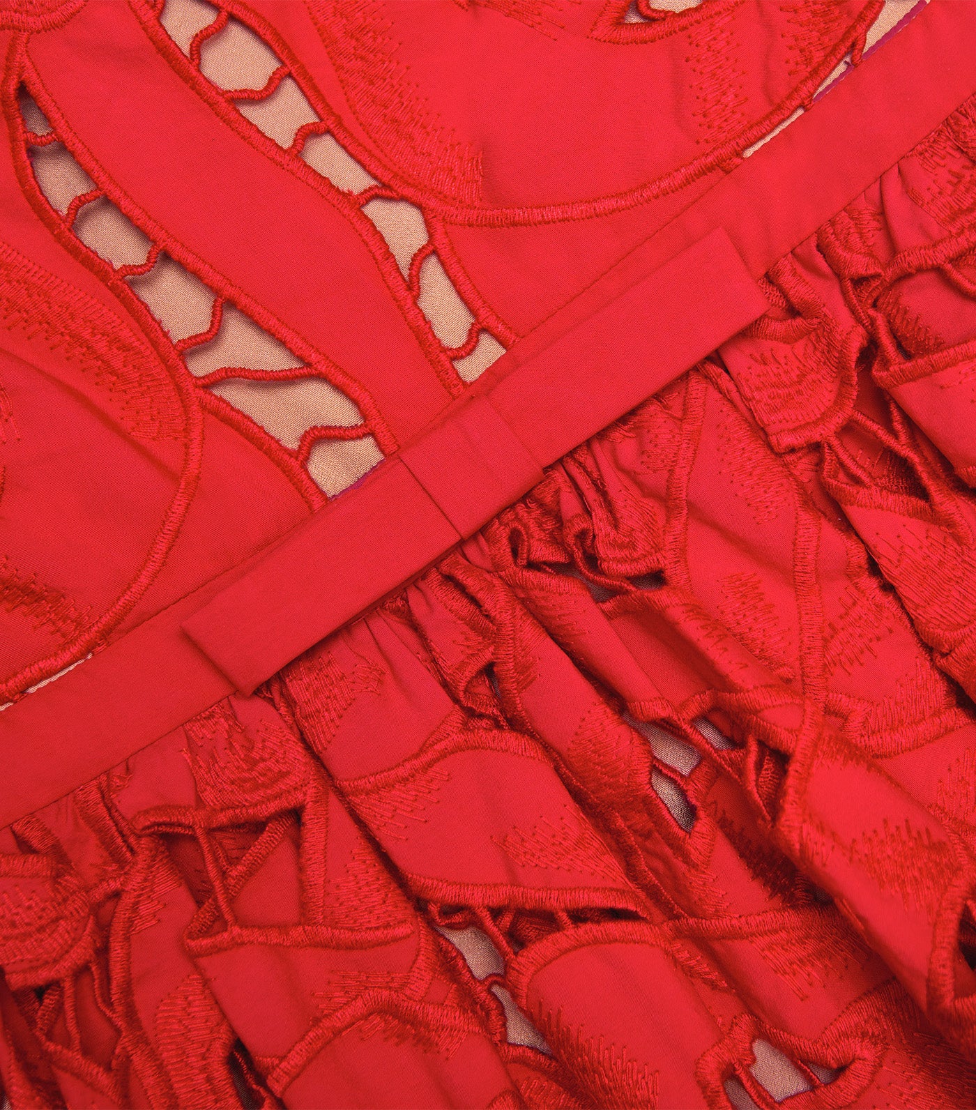 Bow Embroidered Midi Dress Red