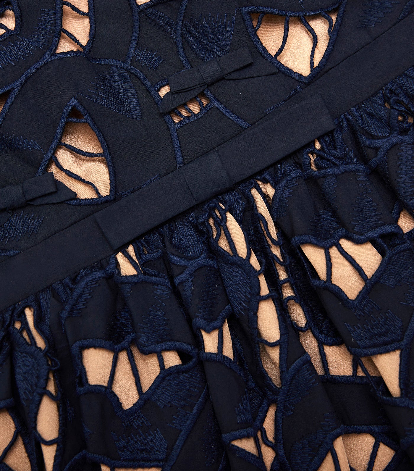 Bow Embroidered Mini Dress Navy