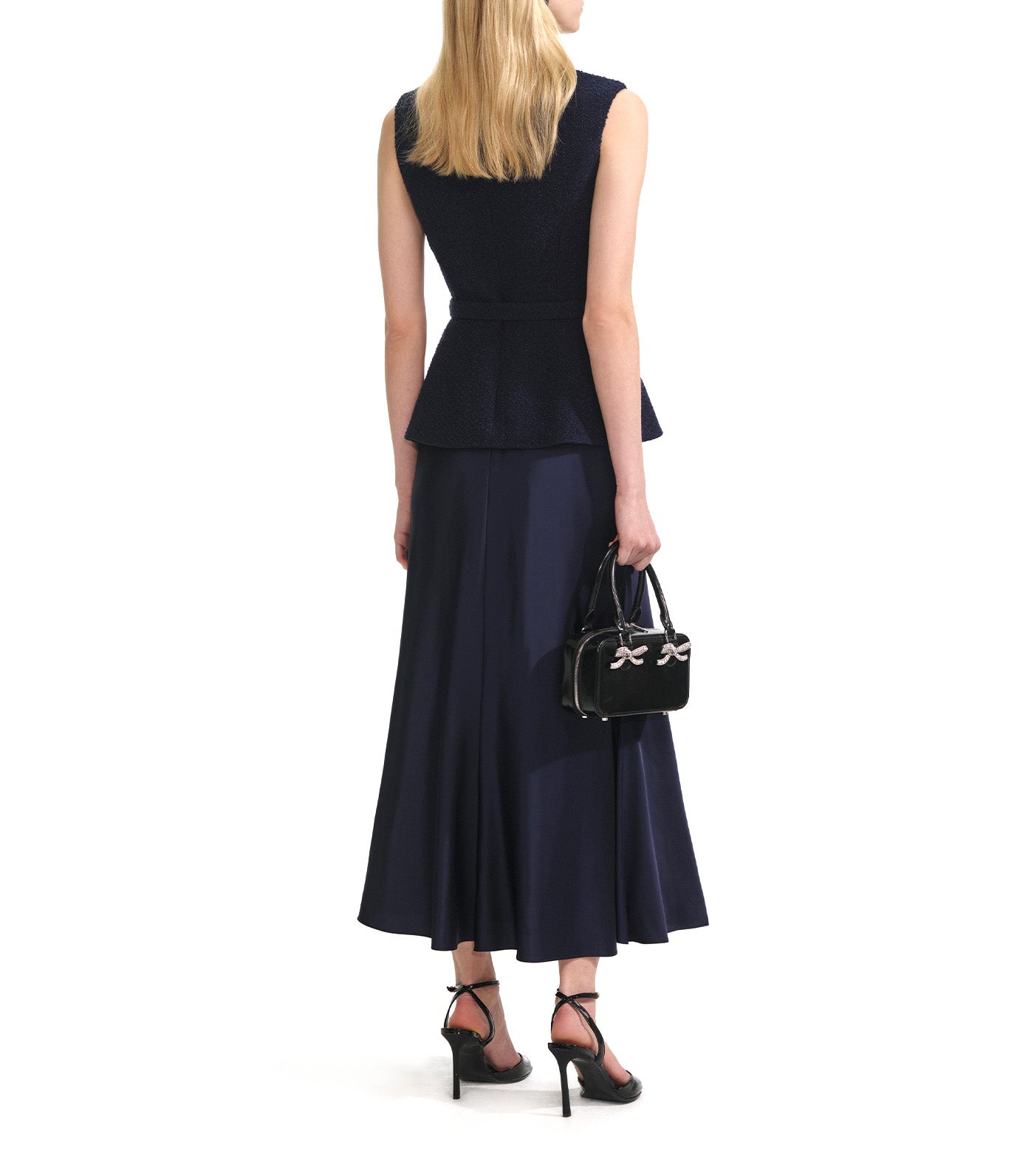 Boucle Sleeveless Midi Dress Navy