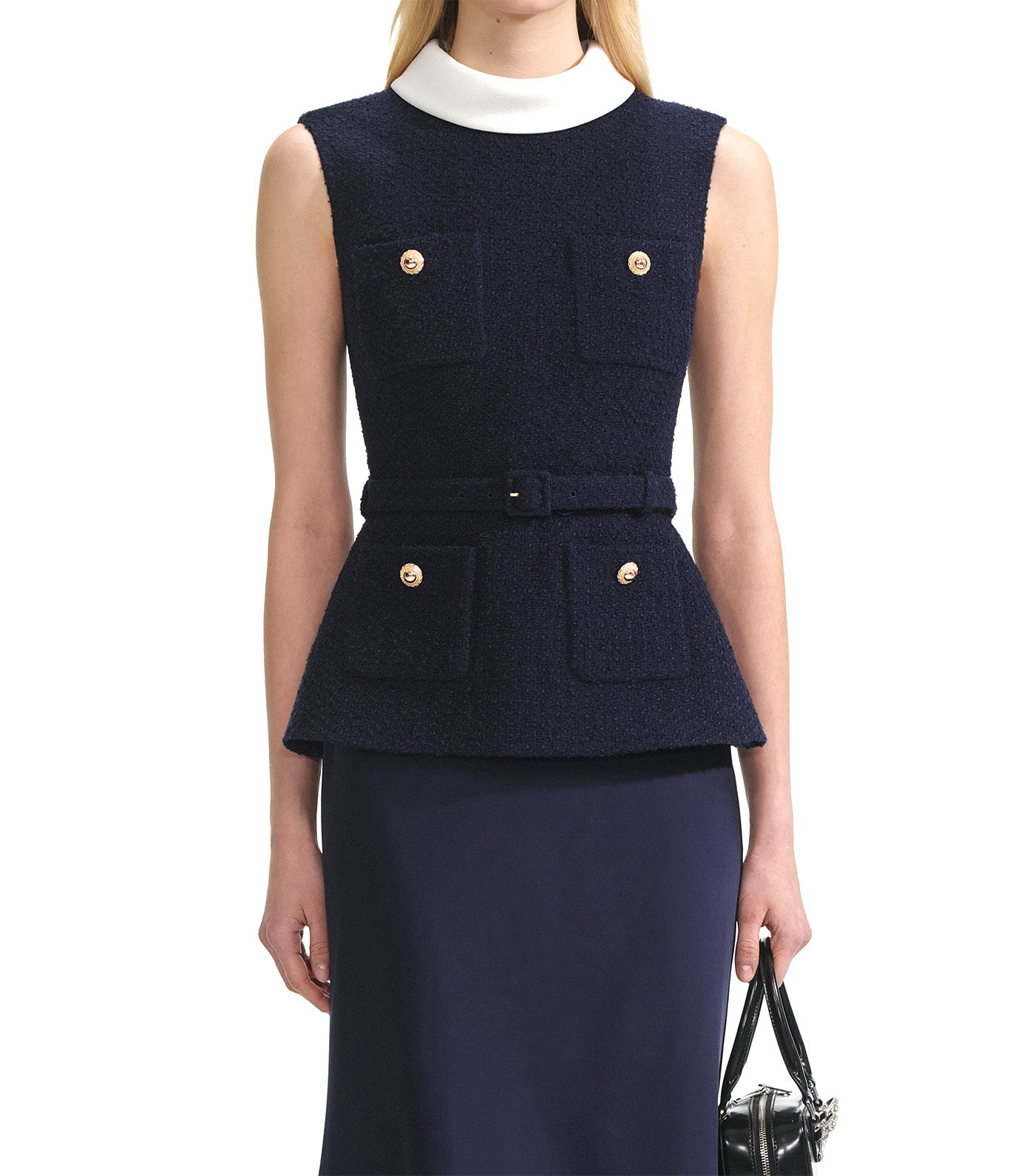 Boucle Sleeveless Midi Dress Navy
