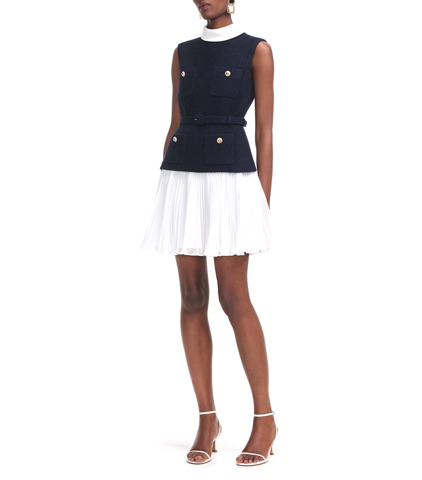 Boucle and Chiffon Mini Dress Navy