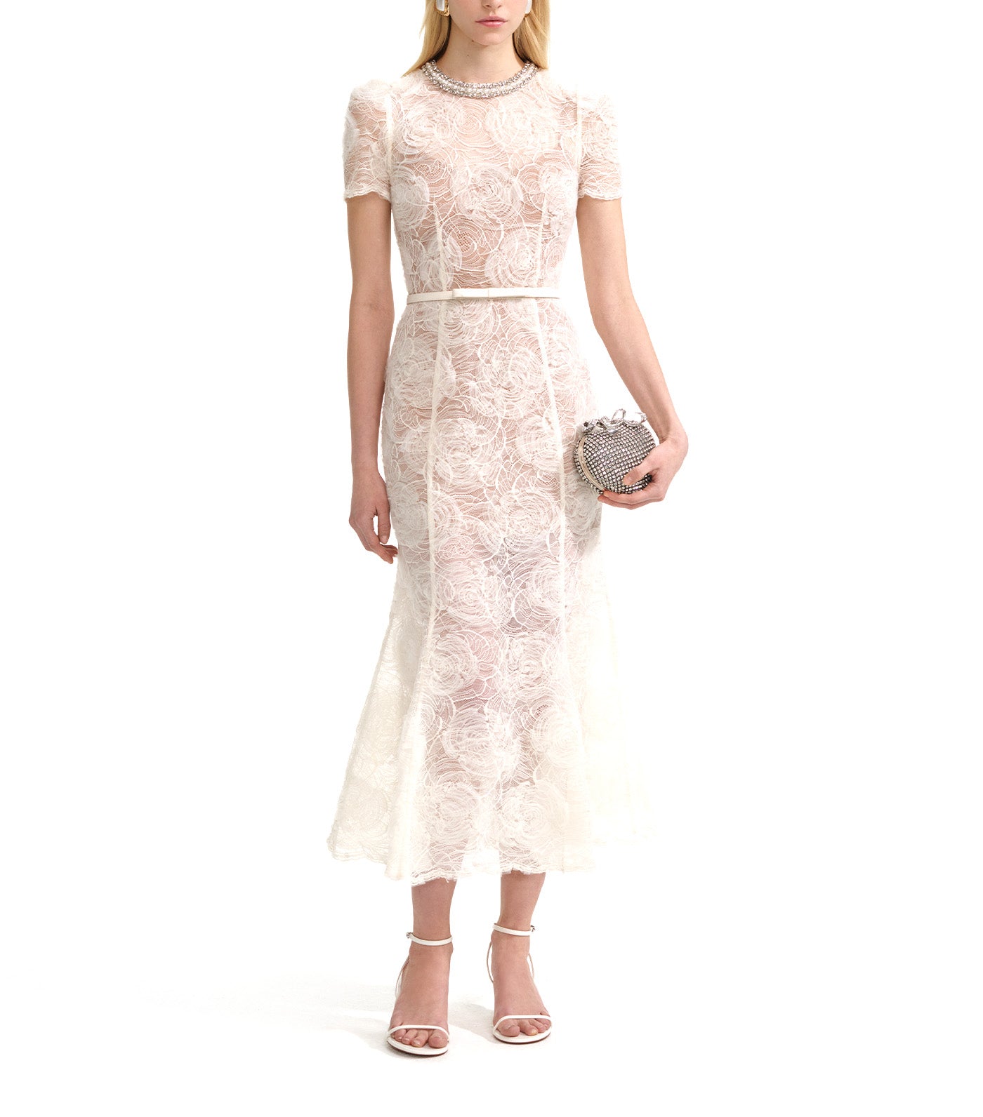 Tulle Lace Midi Dress Cream