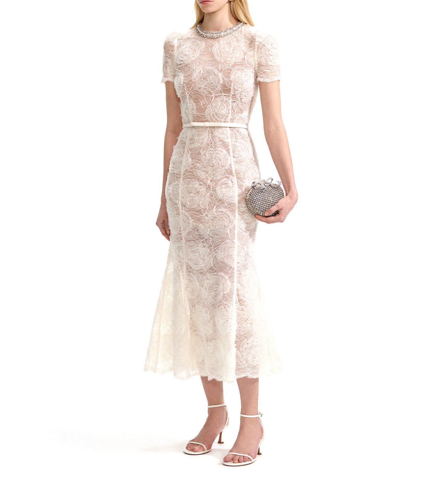 Tulle Lace Midi Dress Cream