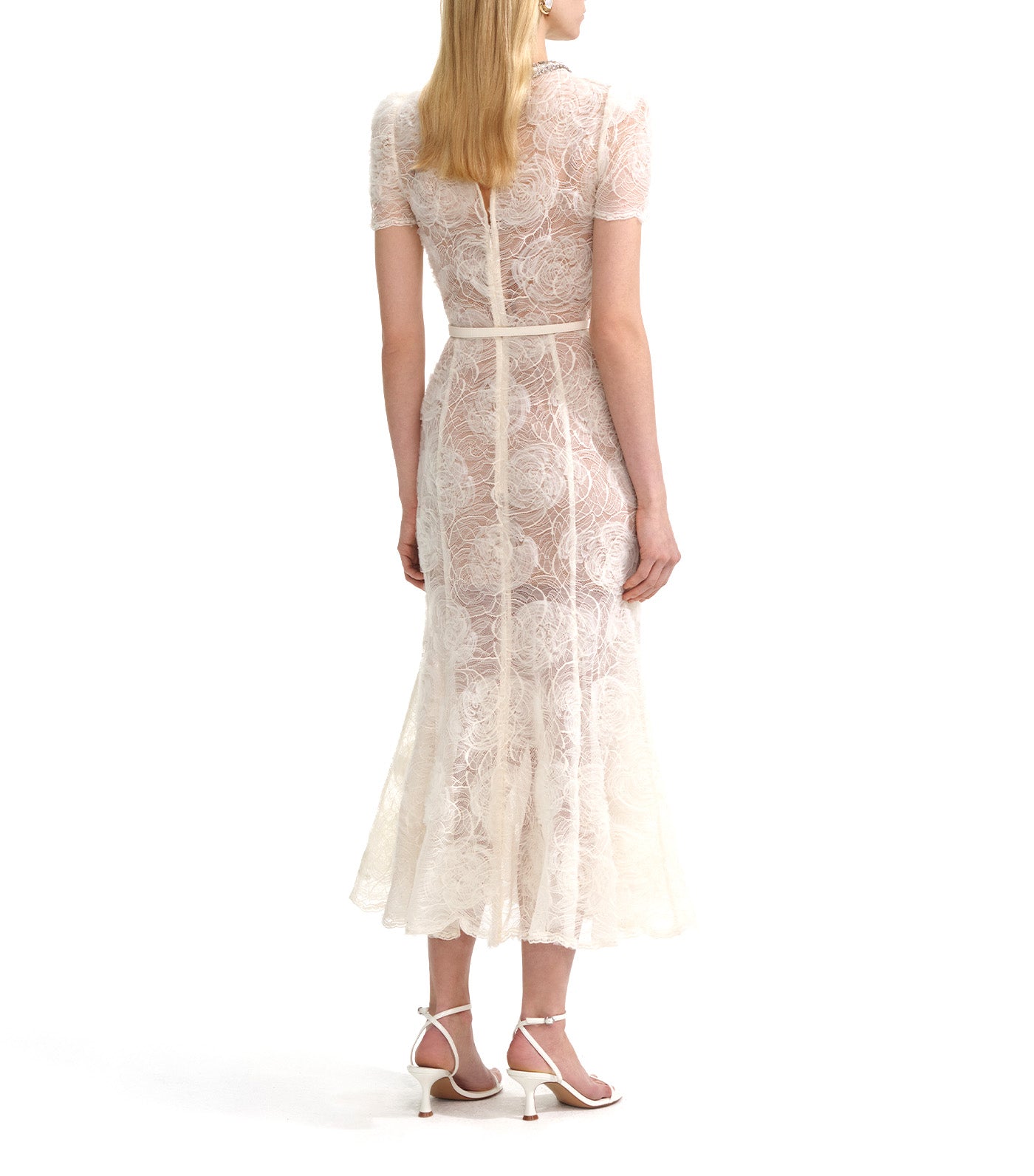 Tulle Lace Midi Dress Cream
