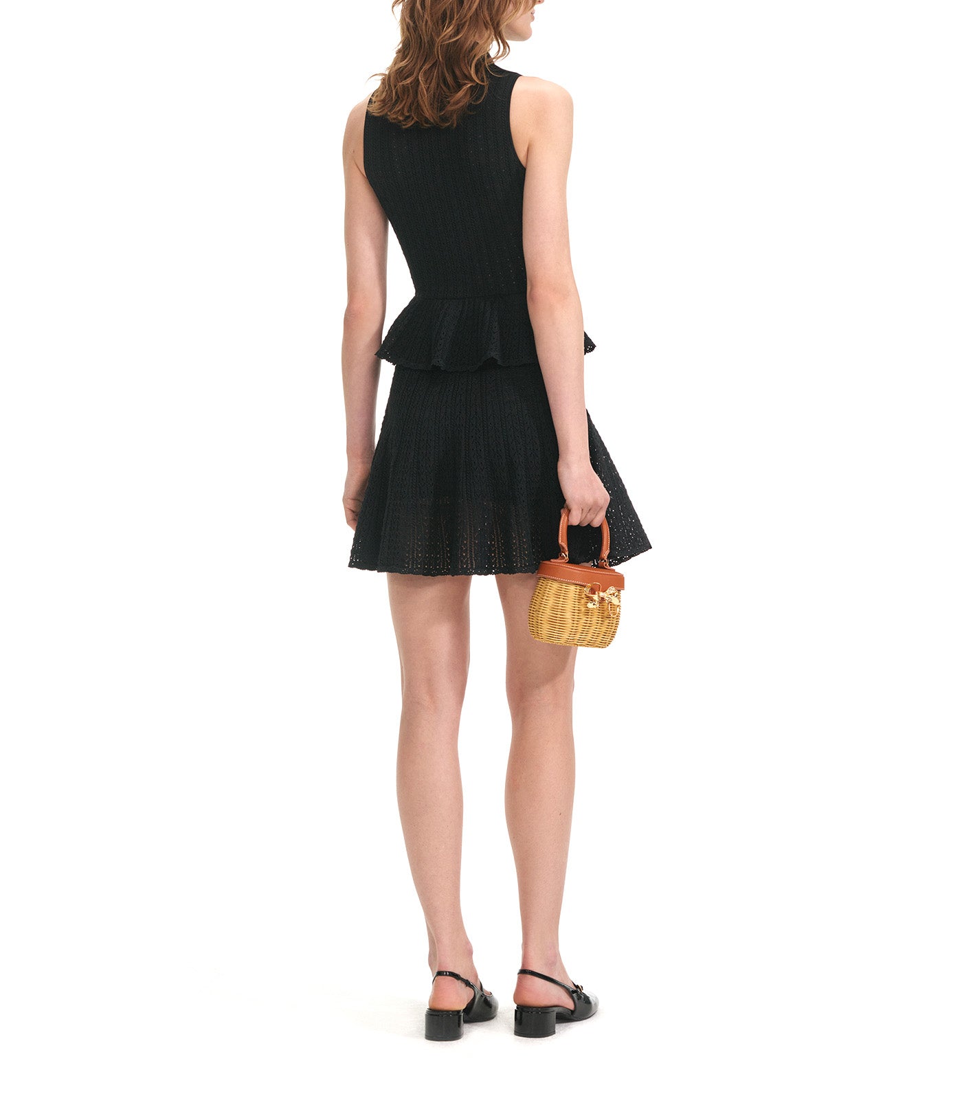 Pointelle Knit Mini Dress Black