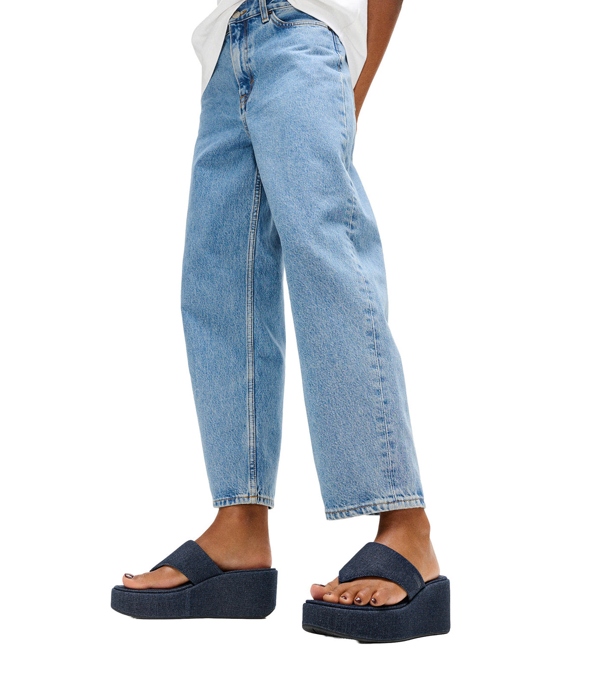 Platforms Denim Wedge Toe-Post Sandals Dark Denim