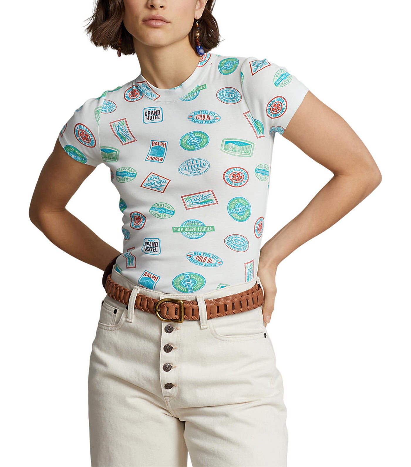 Women's Travel Motif Ribbed Cotton Tee Nevis