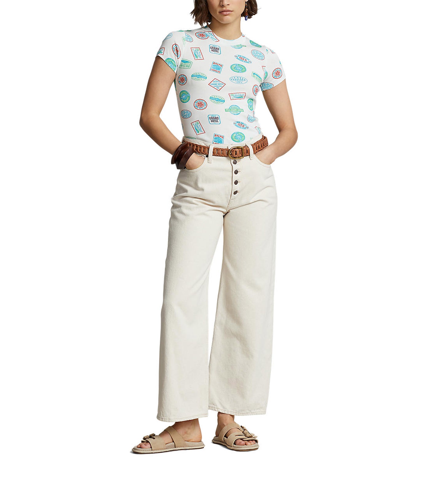 Women's Travel Motif Ribbed Cotton Tee Nevis