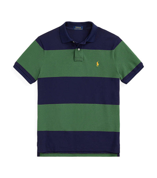 Men's Custom Slim Fit Striped Mesh Polo Shirt Newport Navy/Dark Sage