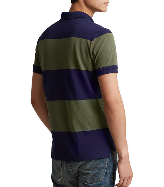 Men's Custom Slim Fit Striped Mesh Polo Shirt Newport Navy/Dark Sage