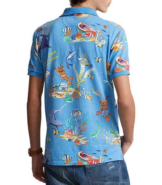 Men's Custom Slim Fit Bear Mesh Polo Shirt Blue